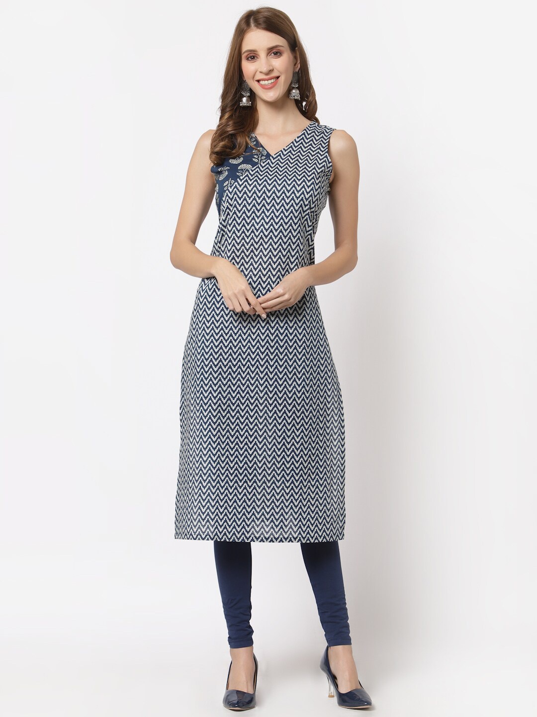 

KAMI KUBI Women Chevron Printed Cotton Kurta, Blue