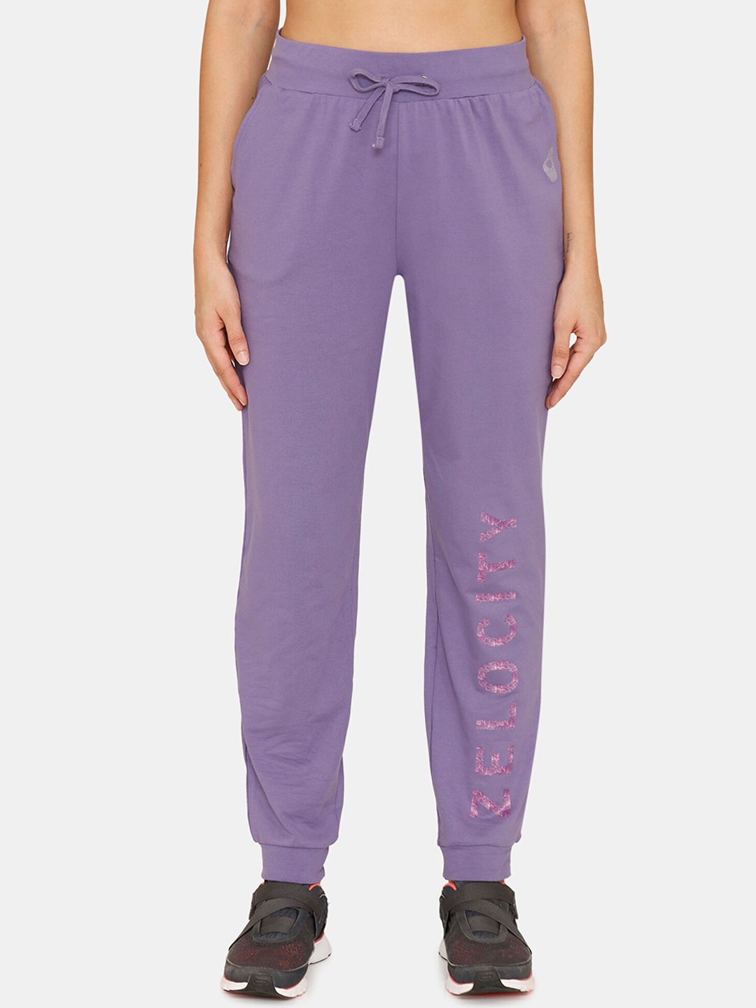 

Zelocity by Zivame Women Printed Typography Sports Joggers, Purple