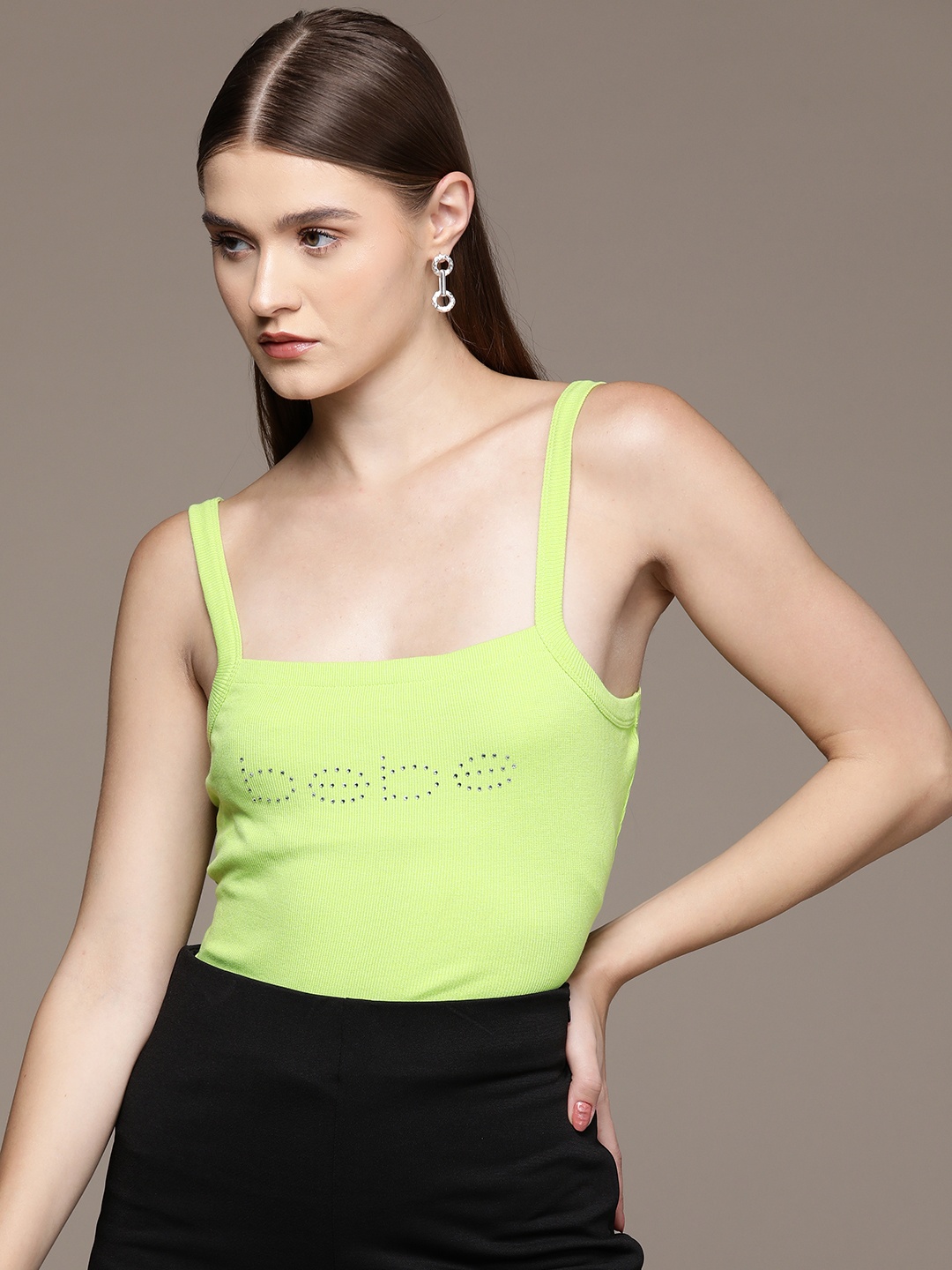 

bebe Season Staples Studded Top, Lime green