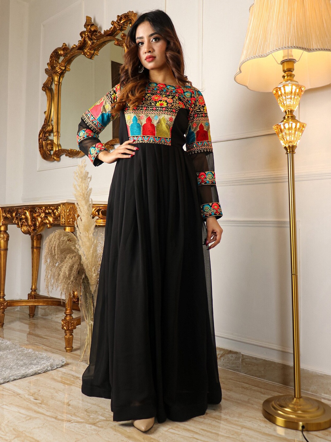 

Virah Fashion Floral Embroidered Maxi Dress, Black