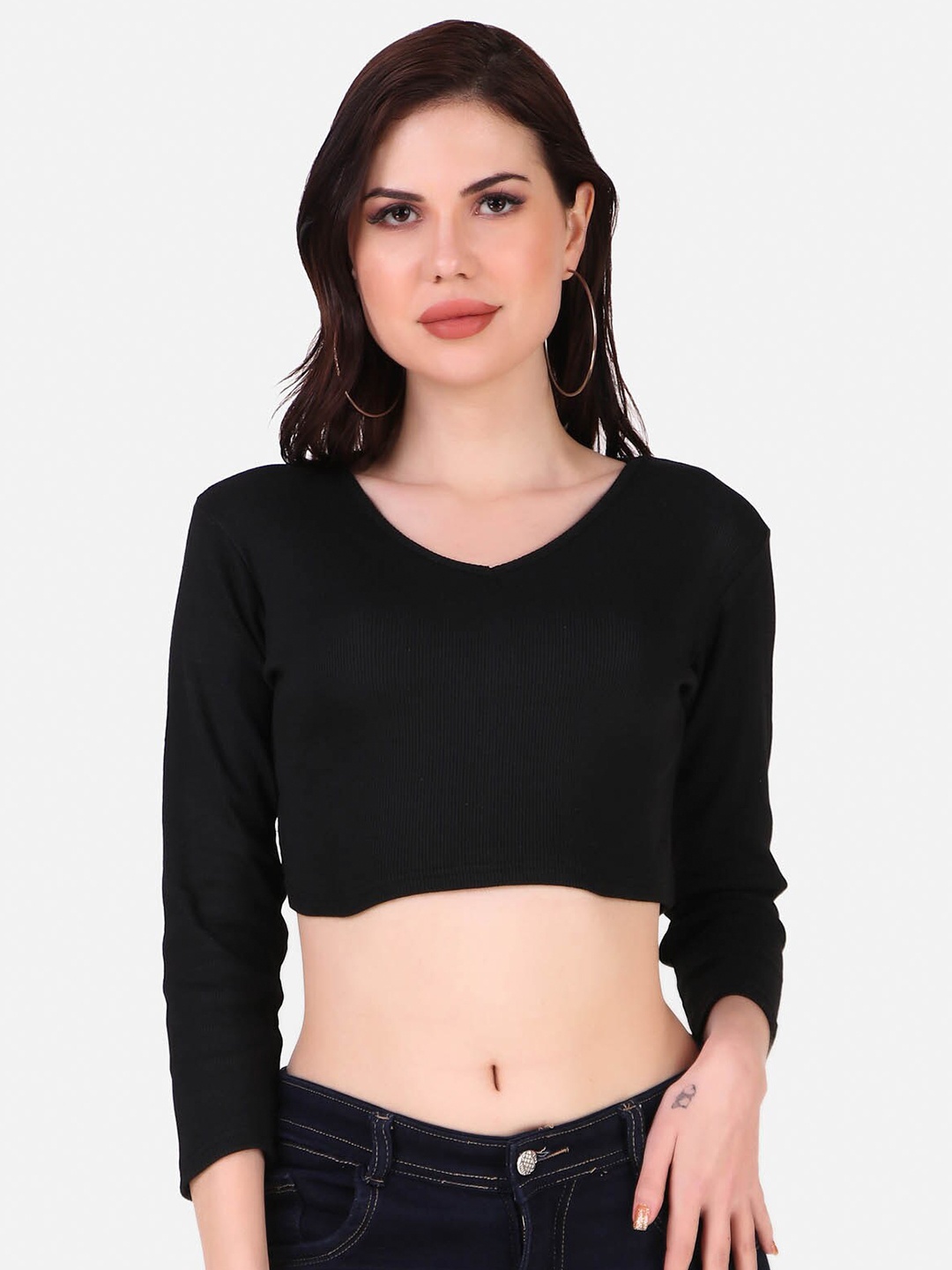 

TRENDY RABBIT V- Neck Crop Top, Black