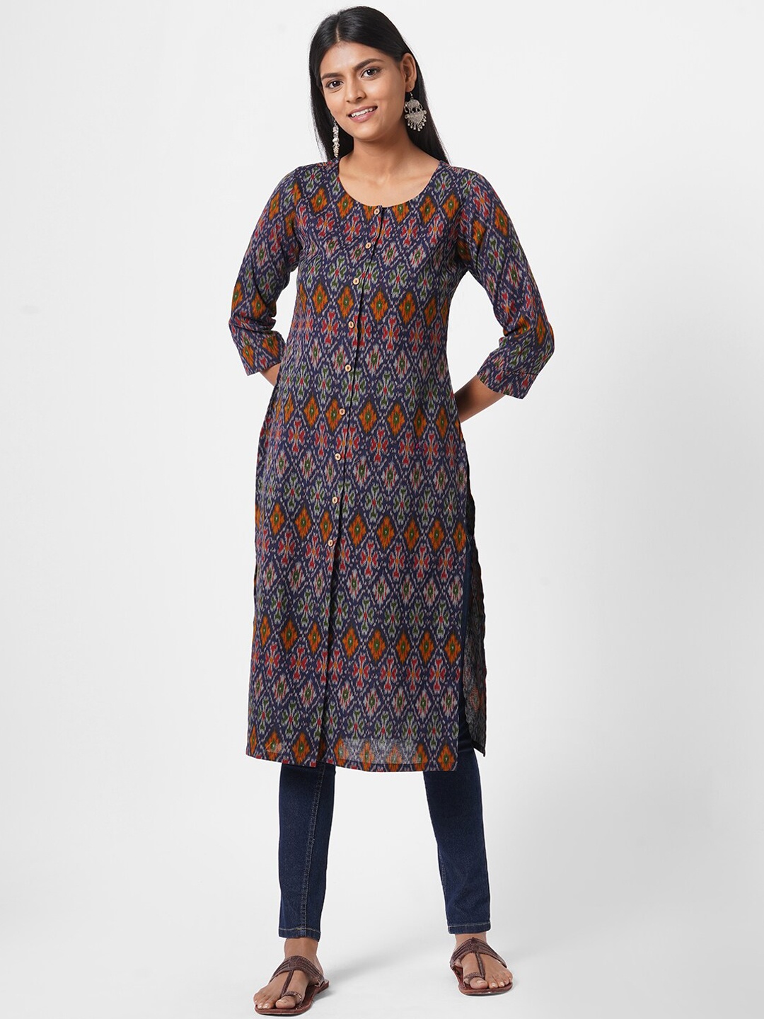 

KAMI KUBI Women Ethnic Motifs Printed Cotton Kurta, Blue