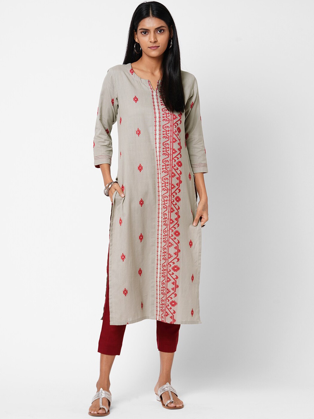 

KAMI KUBI Women Ethnic Motifs Indie Prints Pure Cotton Kurta, Grey