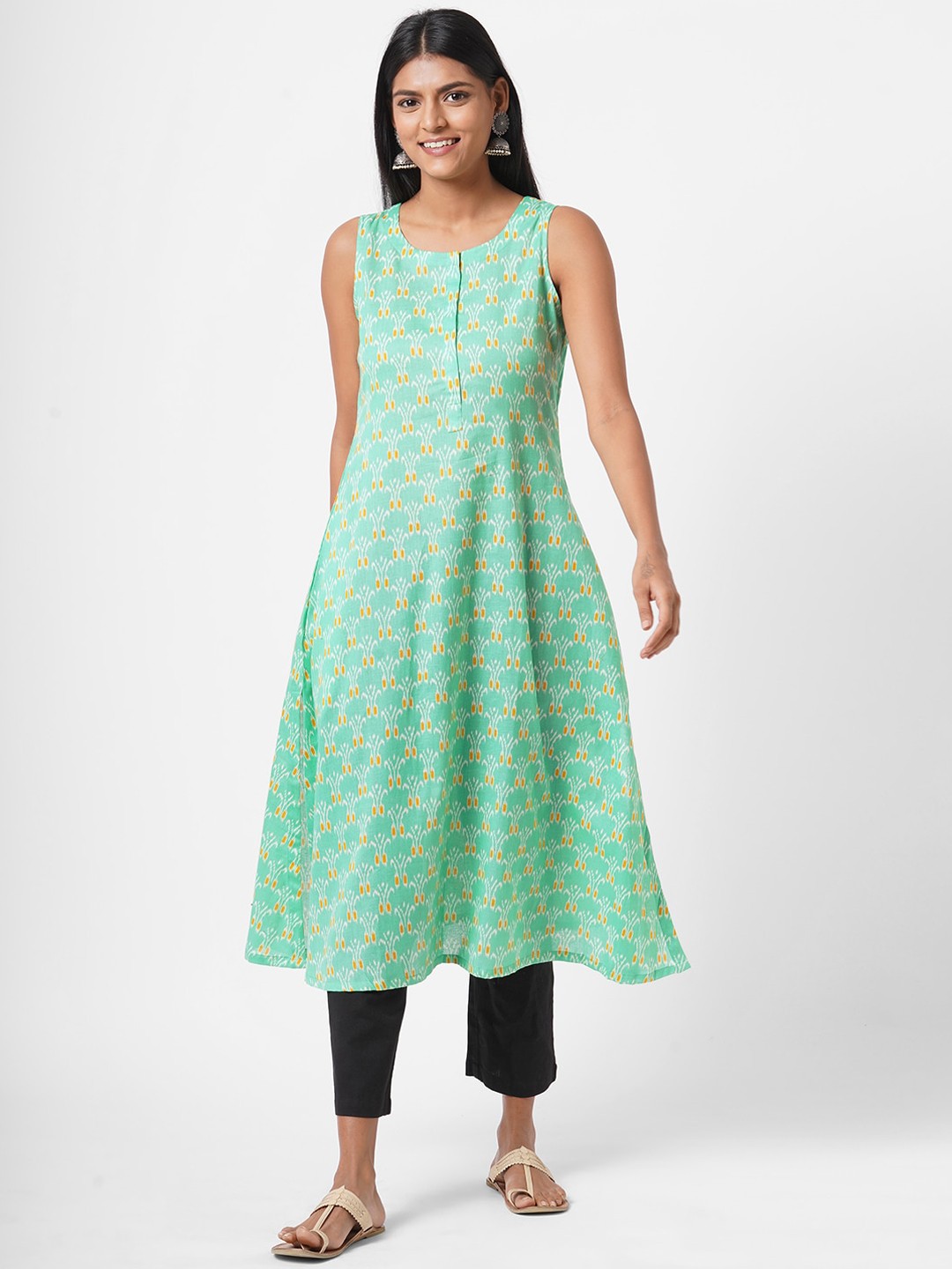 

KAMI KUBI Women Ethnic Motifs Printed Cotton Kurta, Green