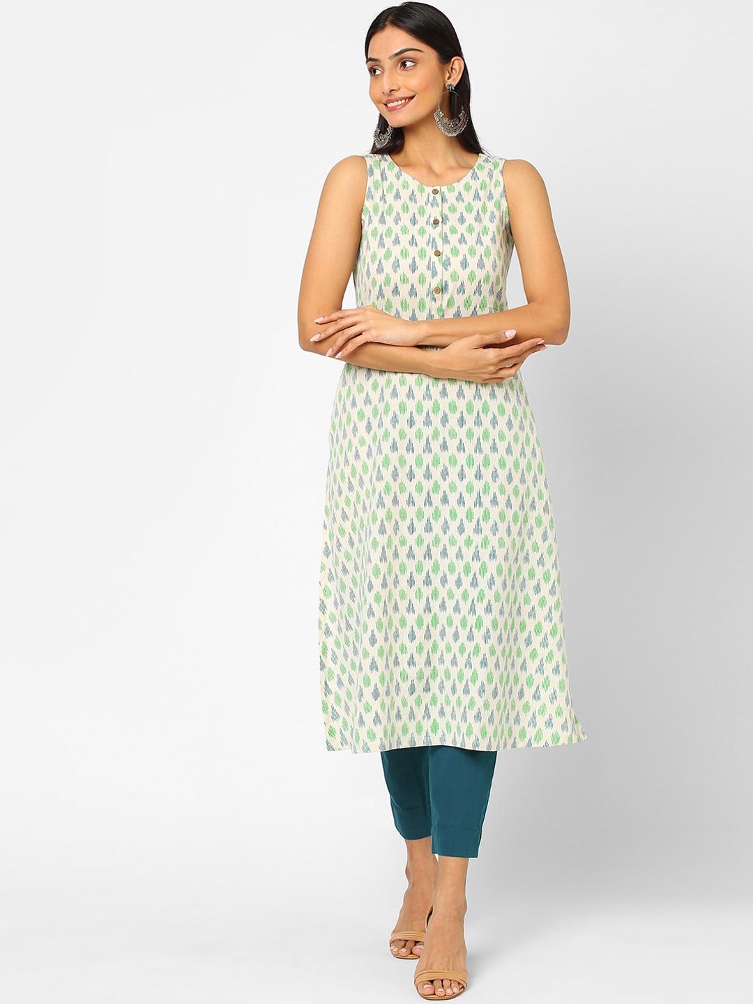 

KAMI KUBI Women Geometric Printed Cotton Kurta, White
