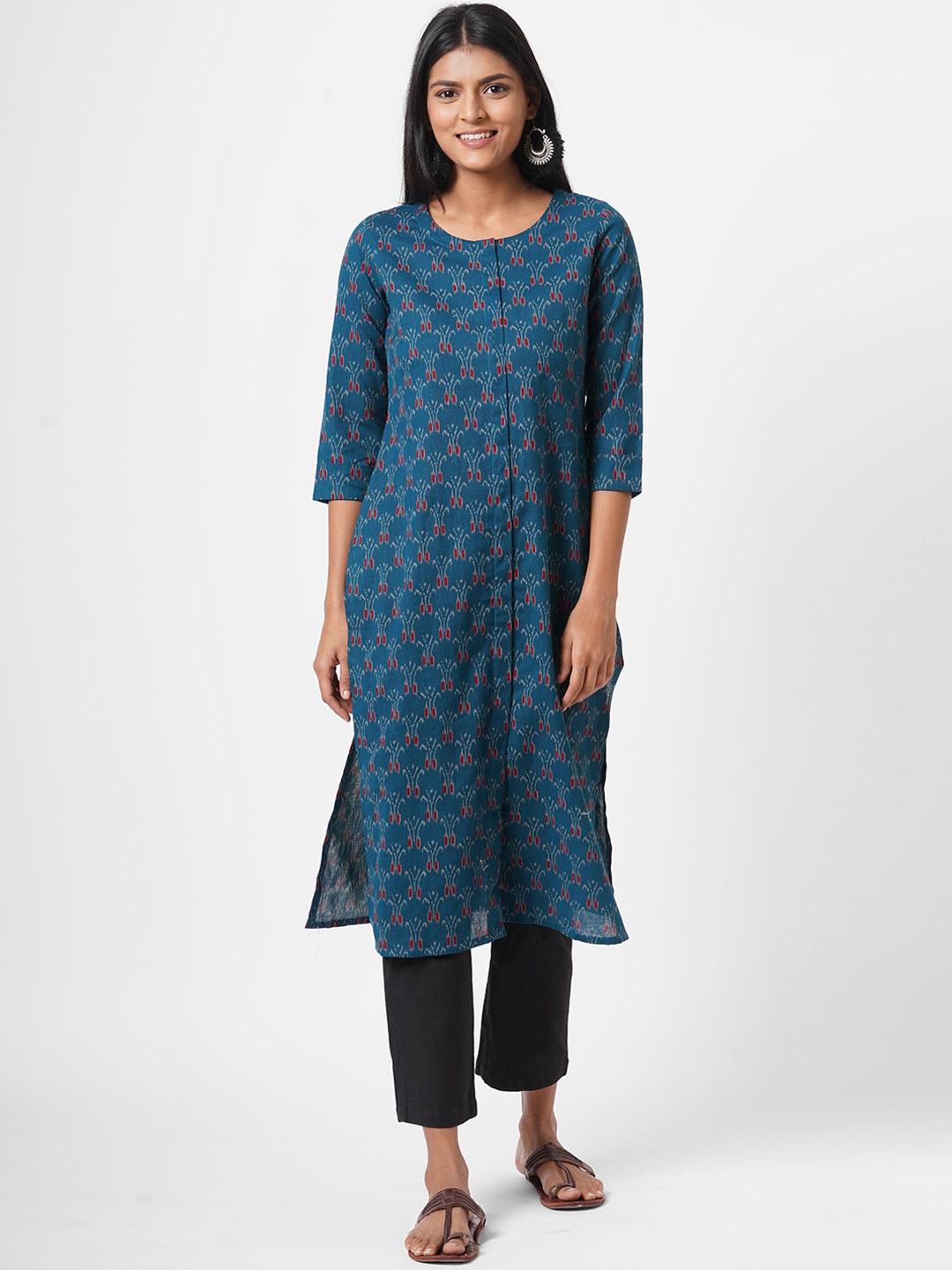 

KAMI KUBI Ethnic Motifs Printed Pure Cotton Kurta, Blue