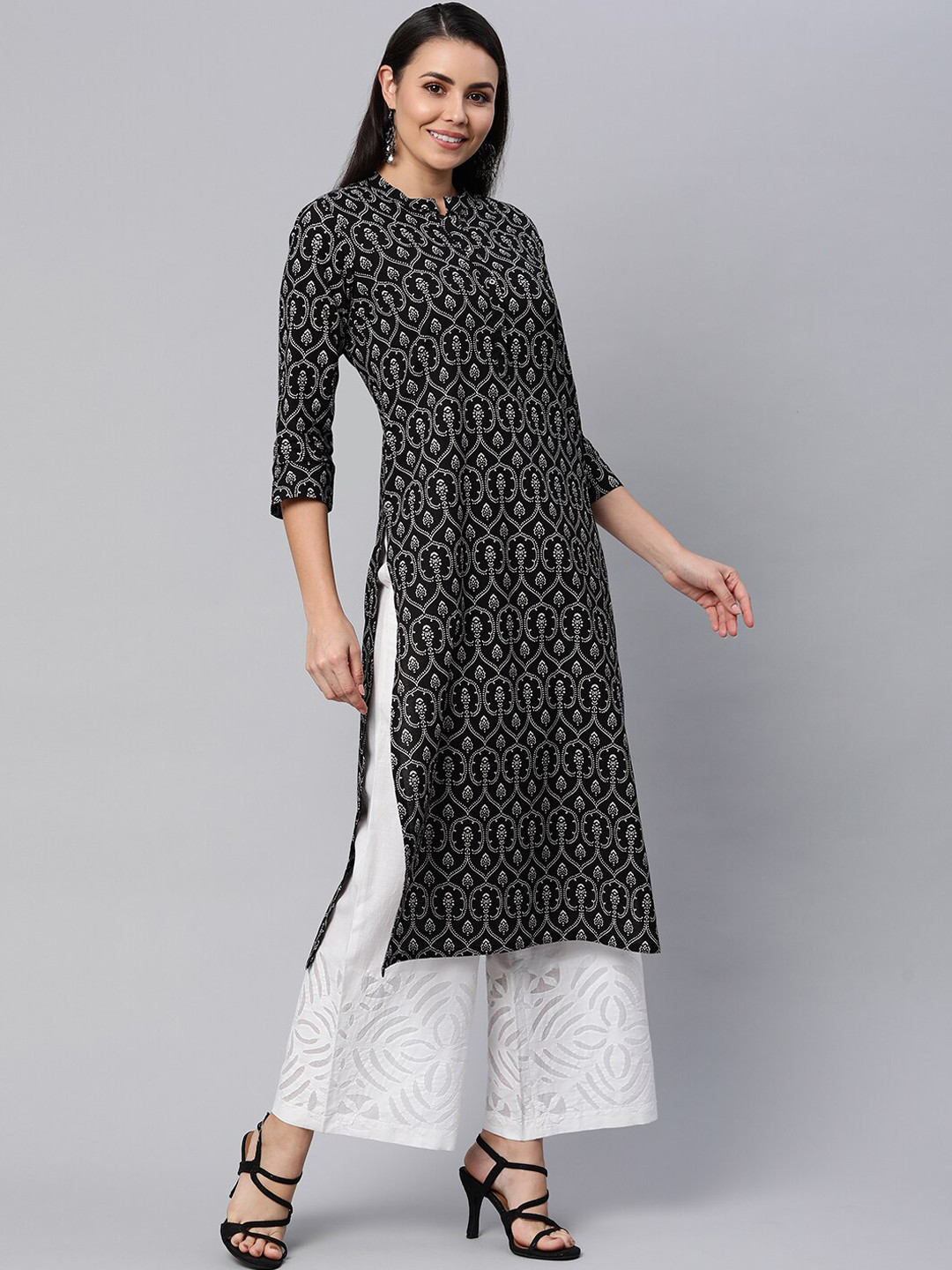 

KAMI KUBI Women Ethnic Motifs Printed Pure Cotton Kurta, Black