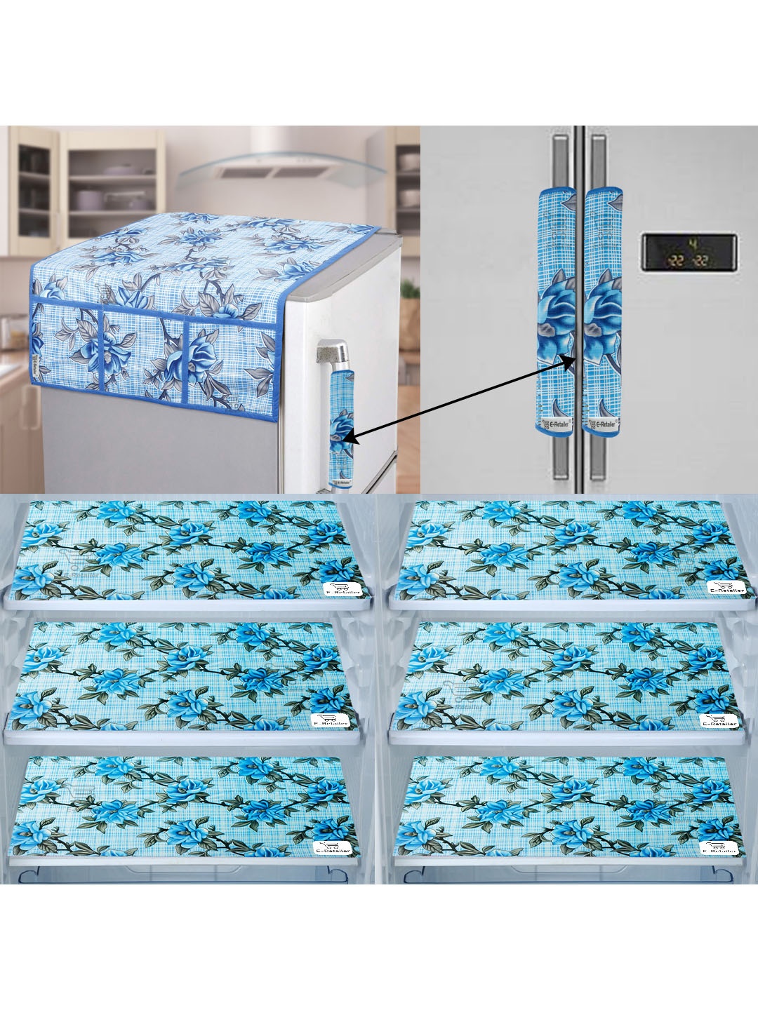 

E-Retailer Set of 9 Exclusive Waterproof PVC Refrigerator Appliances Cover, Blue