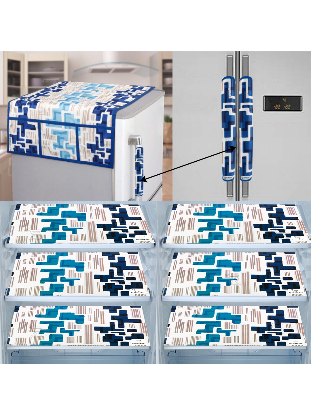 

E-Retailer Set of 9 Exclusive Waterproof PVC Refrigerator Appliances Cover, Blue