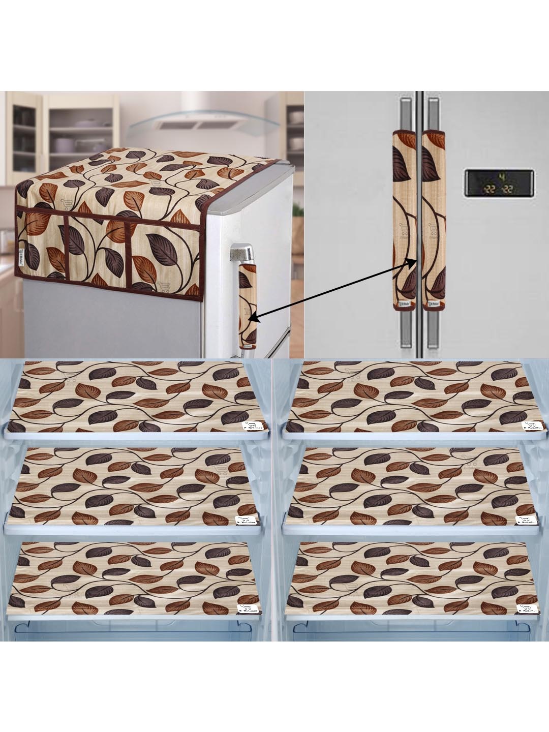 

E-Retailer Set of 9 Exclusive Waterproof PVC Refrigerator Appliances Cover, Brown