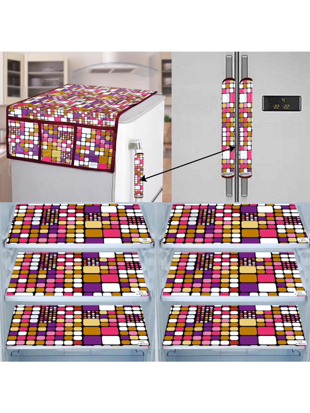

E-Retailer Set of 9 Exclusive Waterproof PVC Refrigerator Appliances Cover, Pink