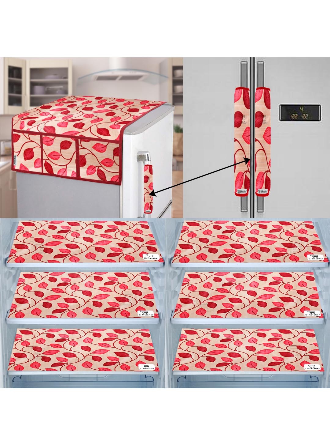 

E-Retailer Set of 9 Exclusive Waterproof PVC Refrigerator Appliances Cover, Red