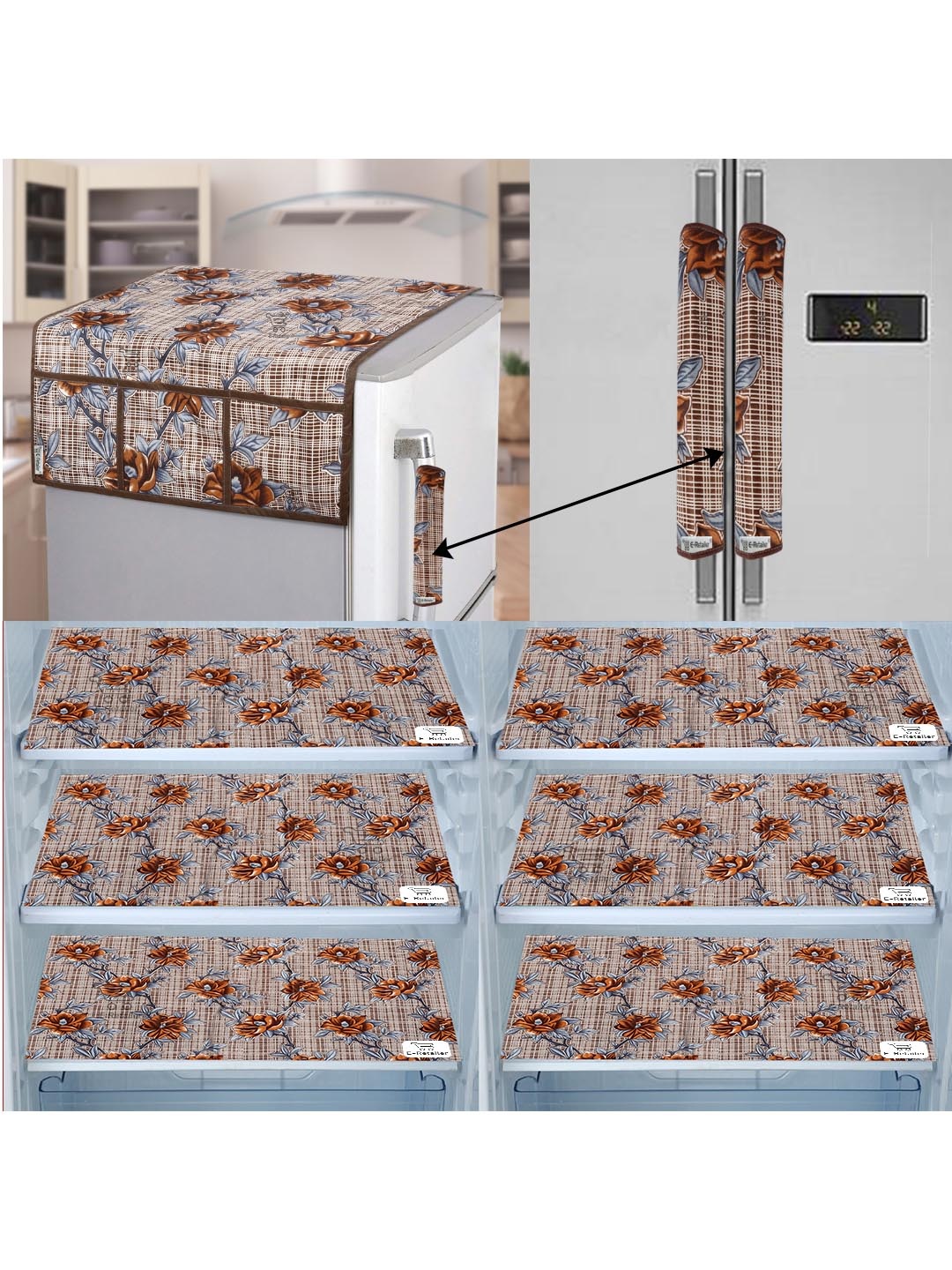 

E-Retailer Set of 9 Exclusive Waterproof PVC Refrigerator Appliances Cover, Brown
