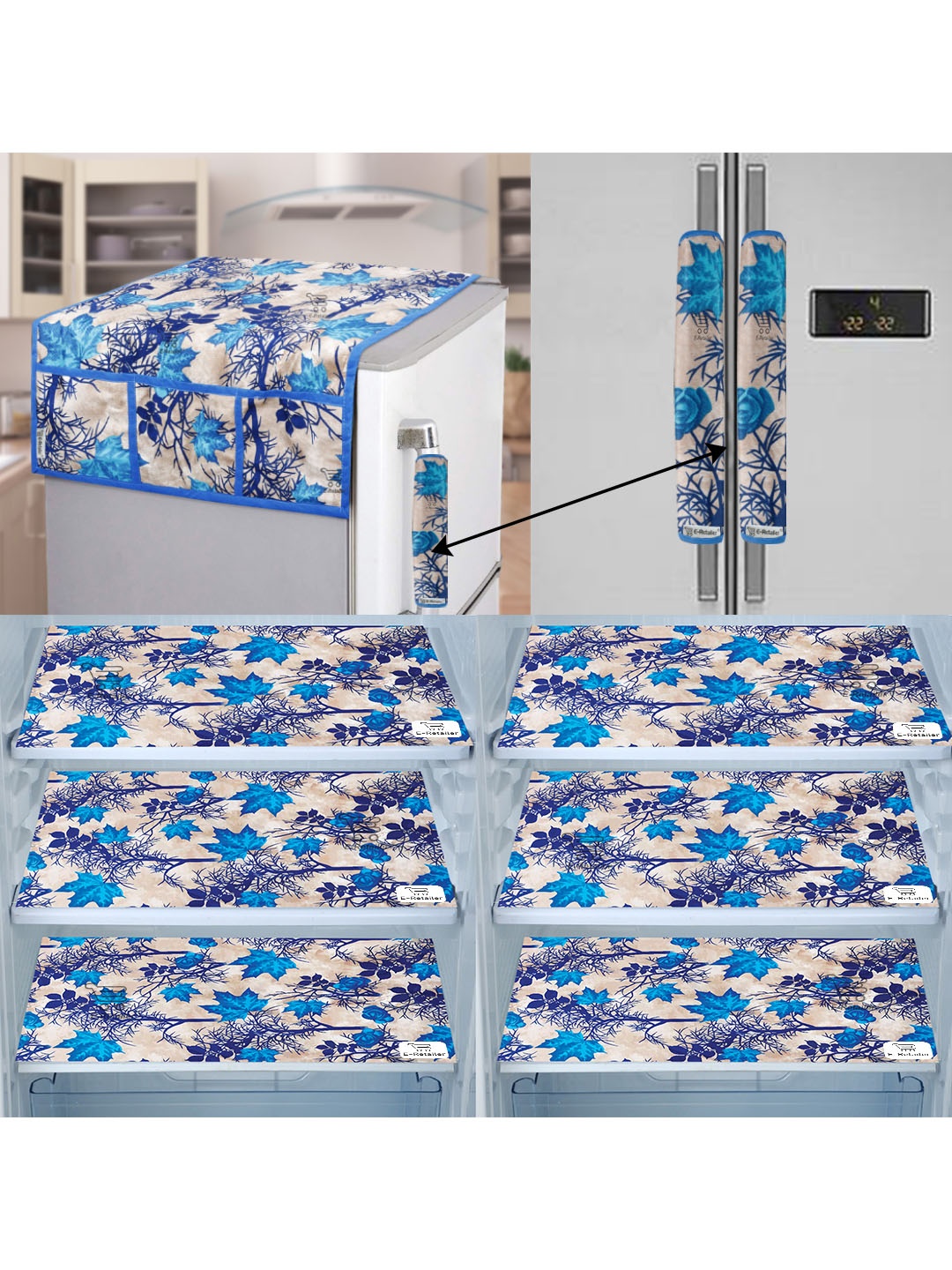 

E-Retailer Set of 9 Exclusive Waterproof PVC Refrigerator Appliances Cover, Blue
