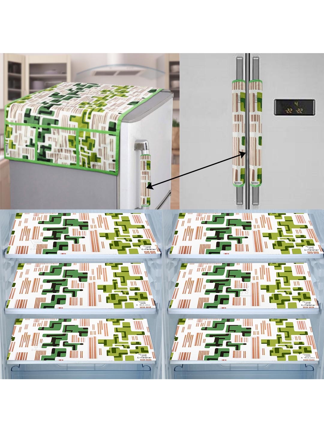 

E-Retailer Set of 9 Exclusive Waterproof PVC Refrigerator Appliances Cover, Green