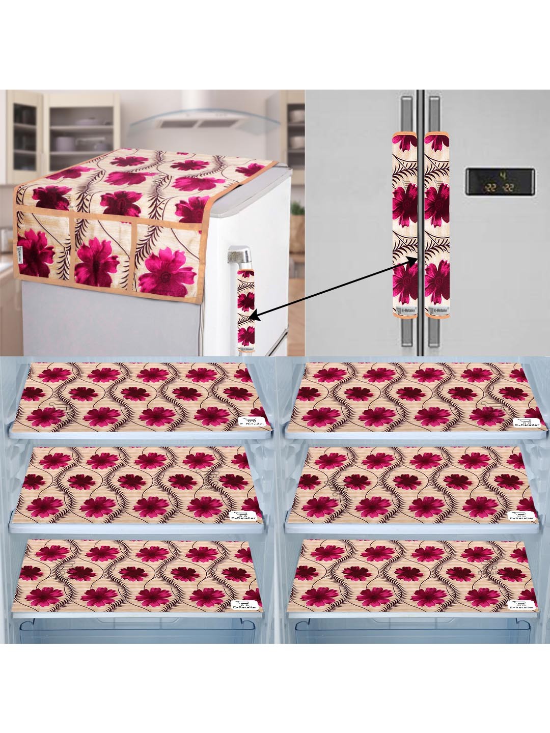 

E-Retailer Set of 9 Exclusive Waterproof PVC Refrigerator Appliances Cover, Pink
