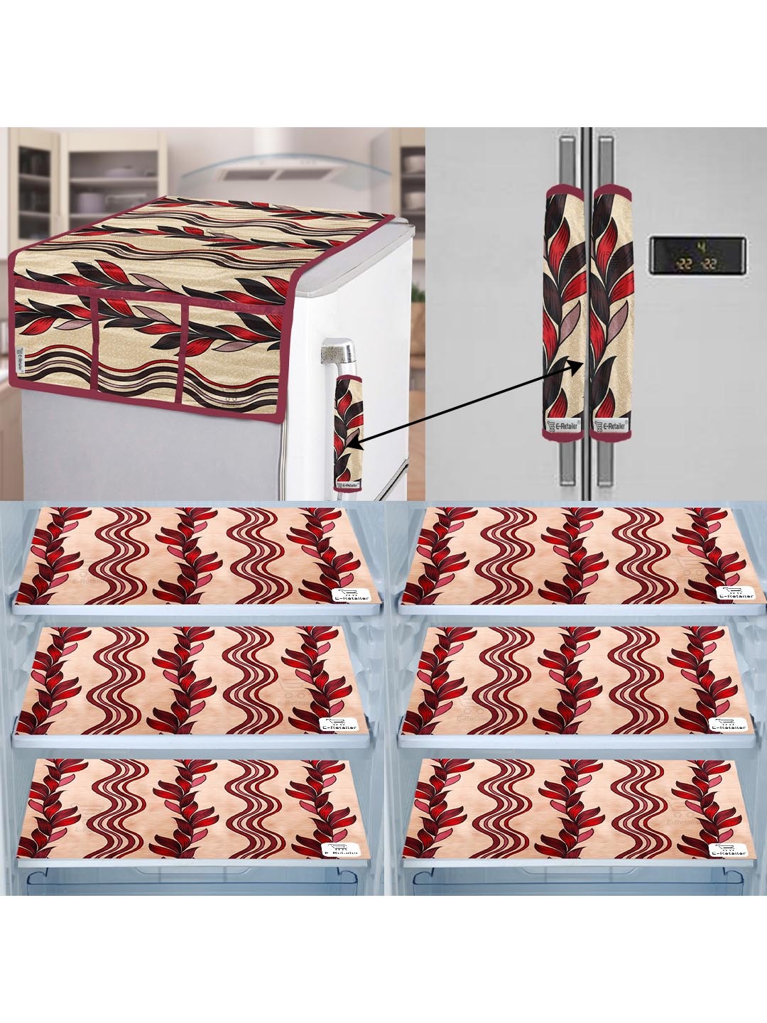 

E-Retailer Exclusive Set of 9 Exclusive Polyester Refrigerator Appliances Cover, Red