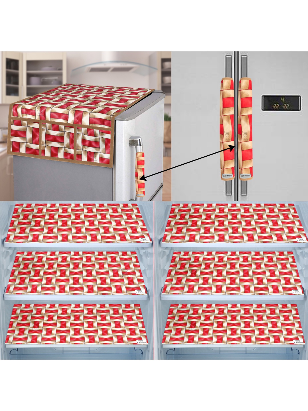 

E-Retailer Set of 9 Exclusive Polyester Refrigerator Appliances Cover, Red