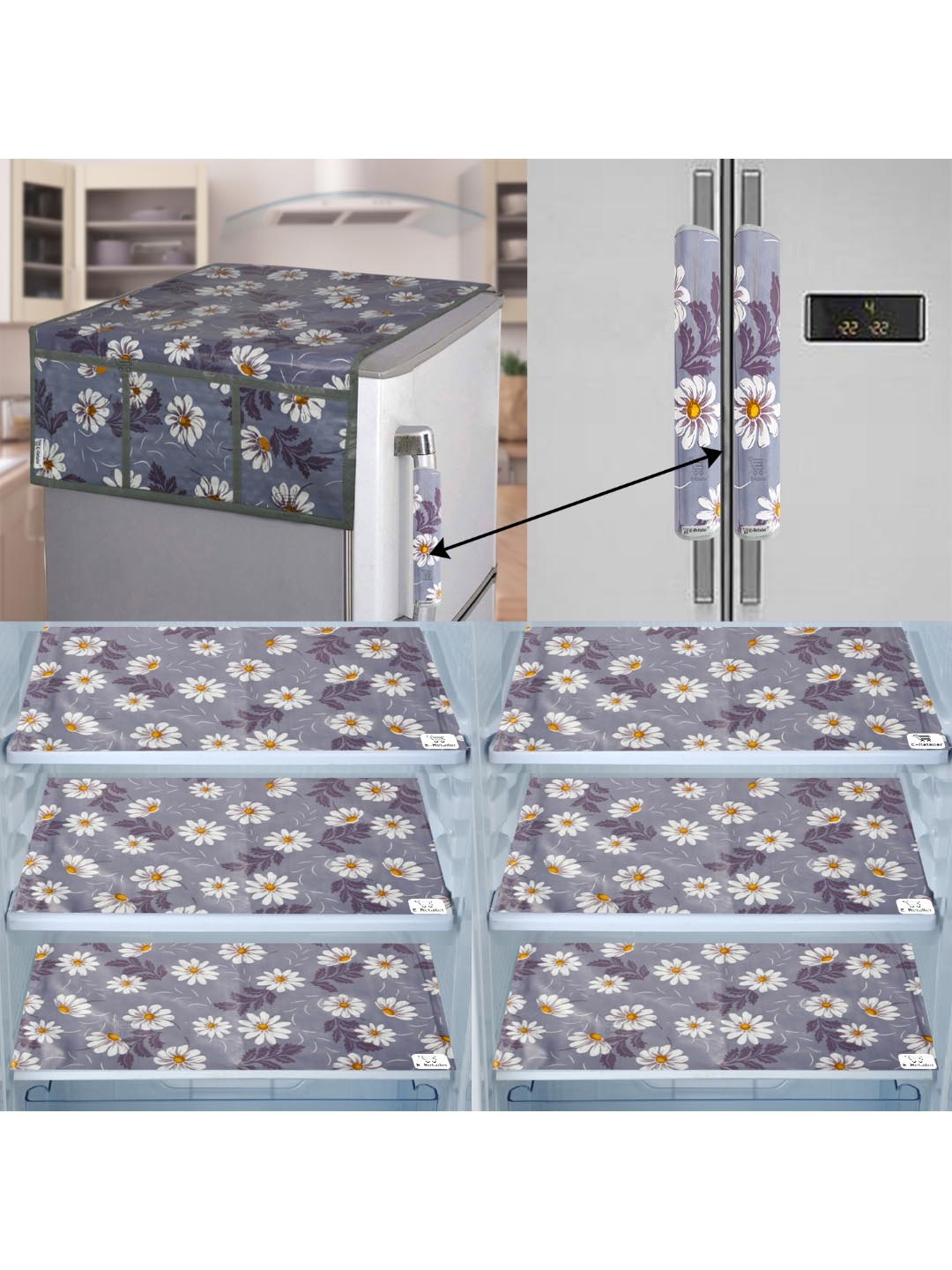 

E-Retailer Set of 9 Exclusive Polyester Refrigerator Appliances Cover, Grey