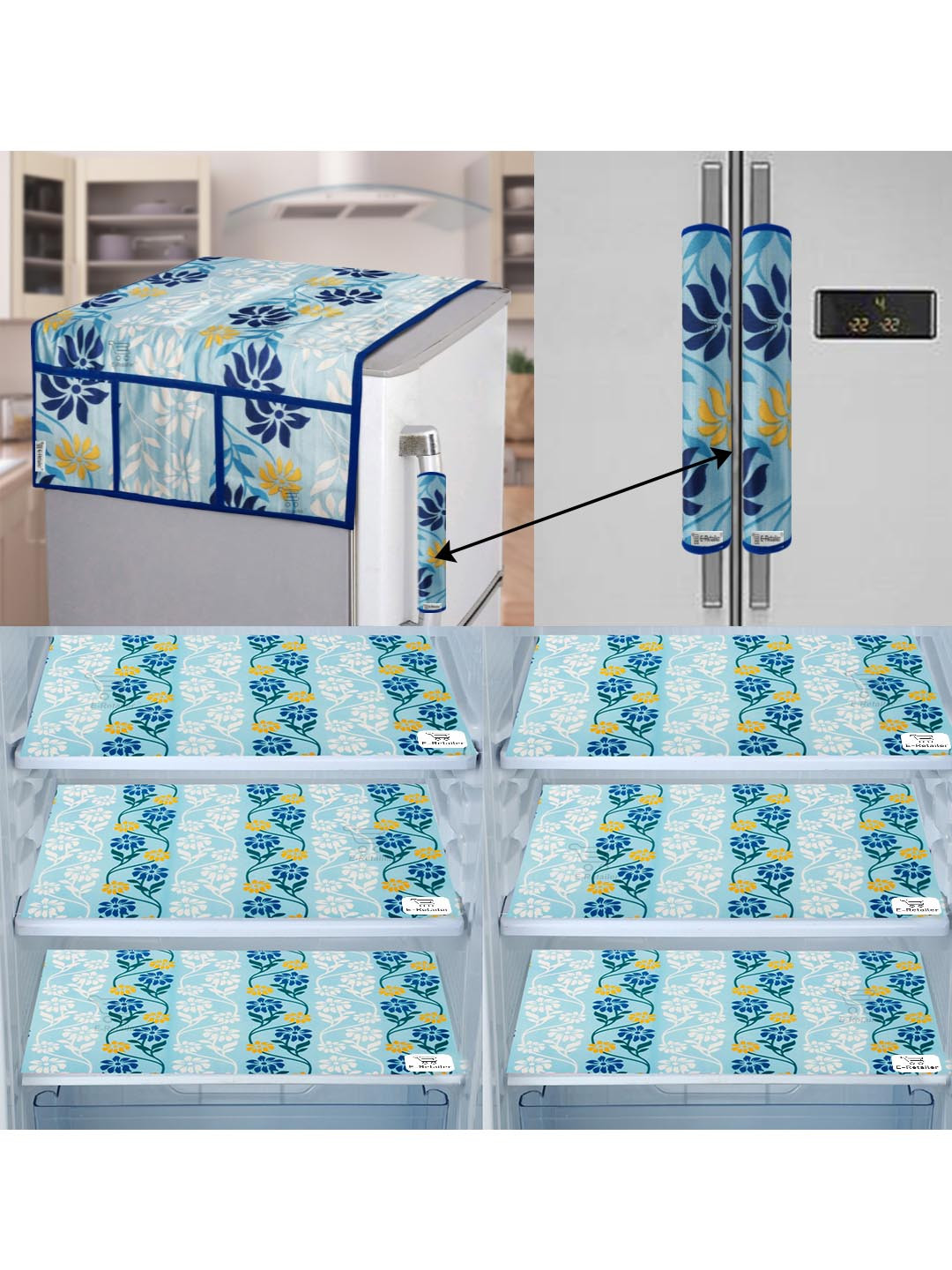 

E-Retailer Set of 9 Exclusive Polyester Refrigerator Appliances Cover, Blue