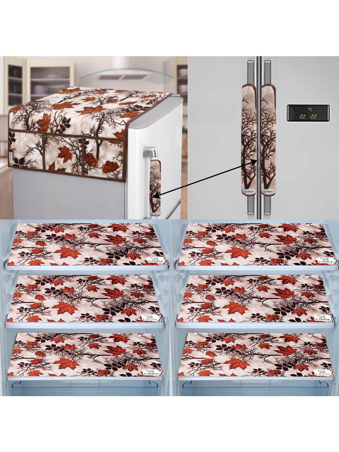 

E-Retailer Set of 9 Exclusive Polyester Refrigerator Appliances Cover, Brown