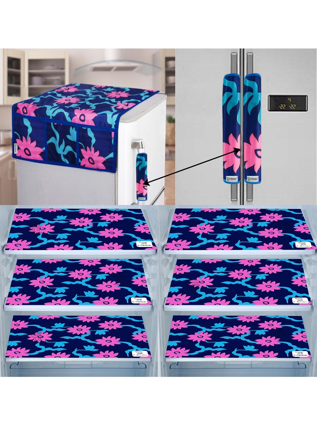 

E-Retailer Set of 9 Exclusive Polyester Refrigerator Appliances Cover, Blue