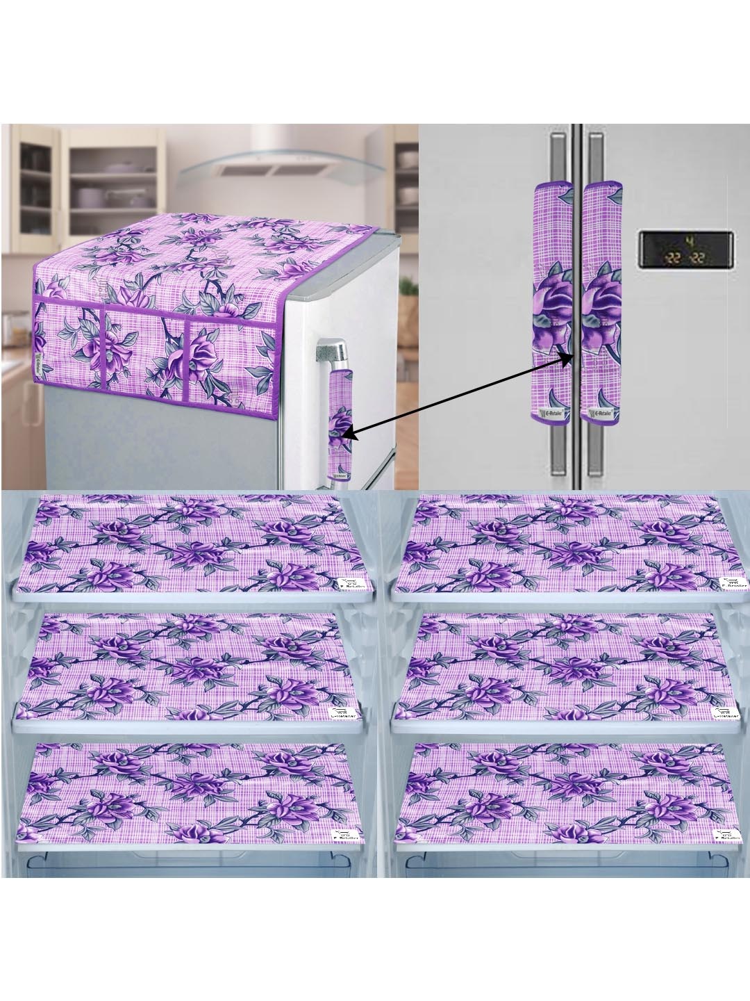 

E-Retailer Set of 9 Exclusive Polyester Refrigerator Appliances Cover, Purple