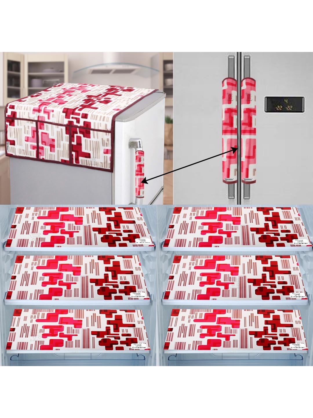 

E-Retailer Set of 9 Exclusive Polyester Refrigerator Appliances Cover, Red