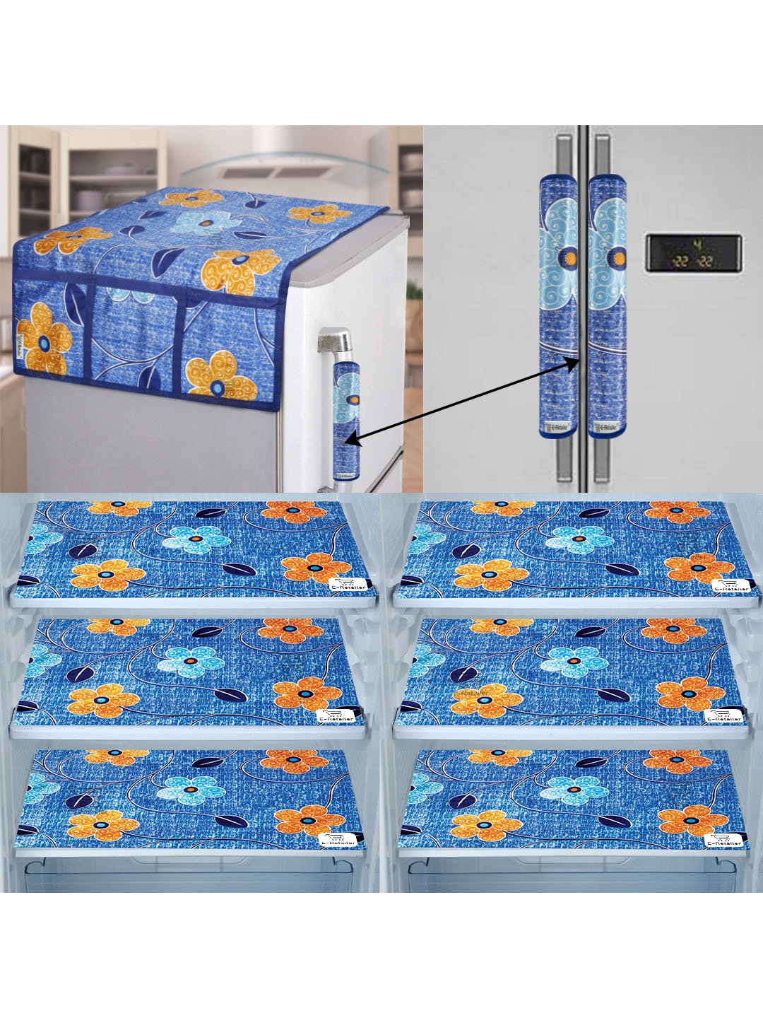 

E-Retailer Set of 9 Exclusive Polyester Refrigerator Appliances Cover, Blue