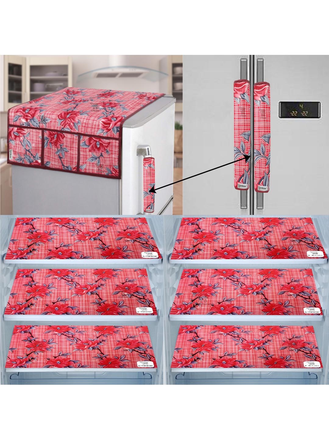 

E-Retailer Set of 9 Exclusive Polyester Refrigerator Appliances Cover, Red