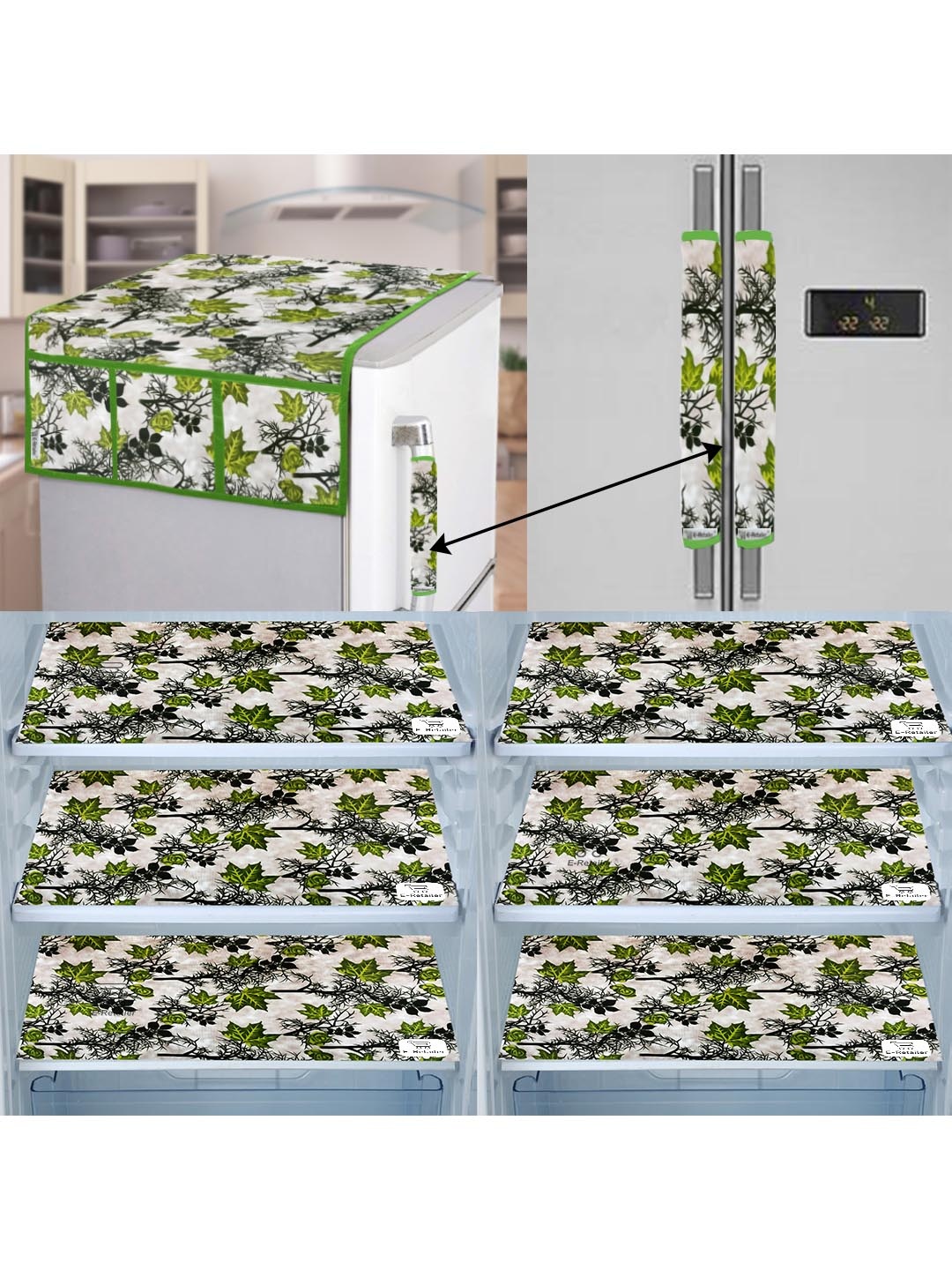 

E-Retailer Set of 9 Exclusive Polyester Refrigerator Appliances Cover, Green