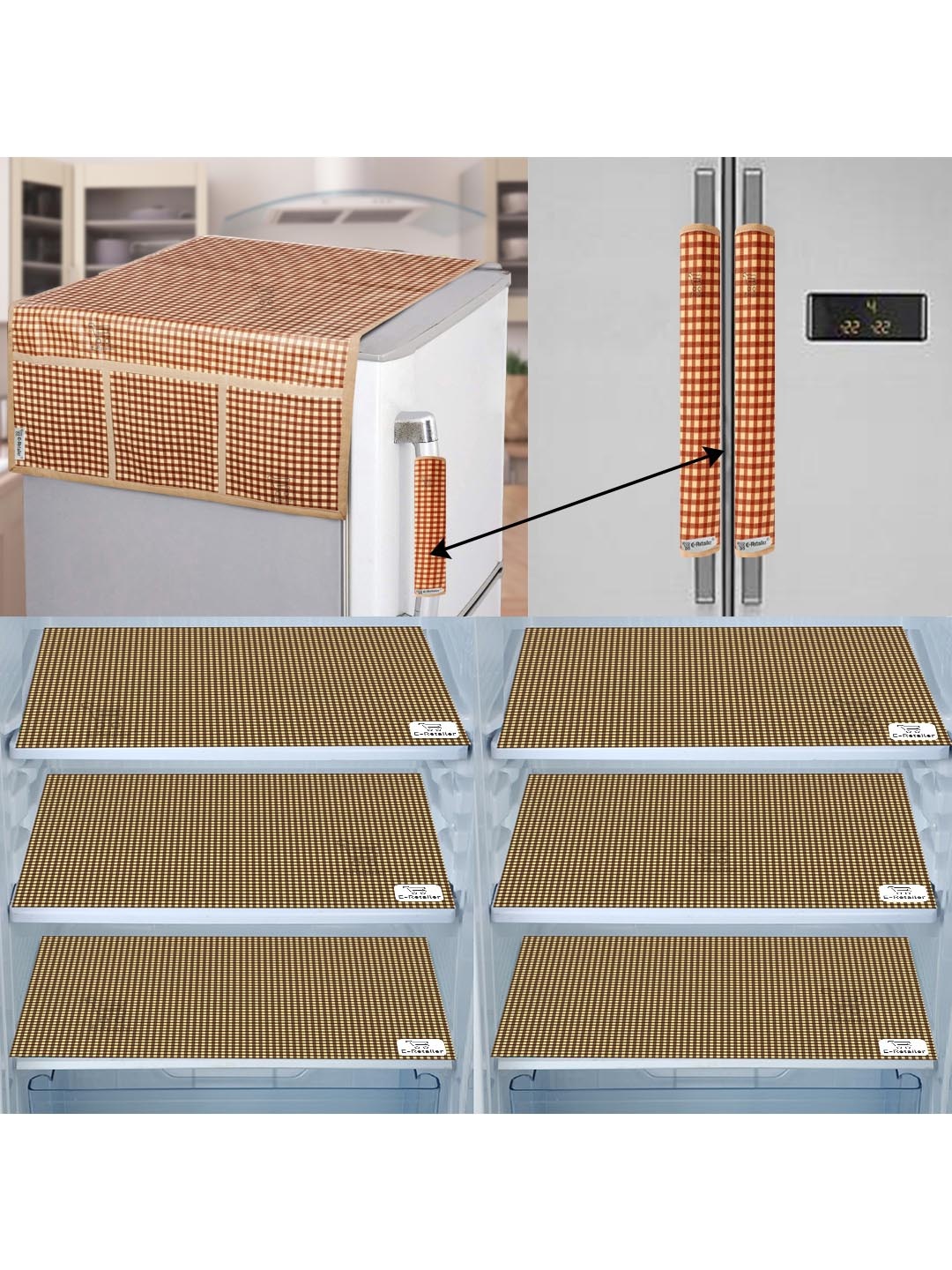 

E-Retailer Set of 9 Exclusive Polyester Refrigerator Appliances Cover, Brown