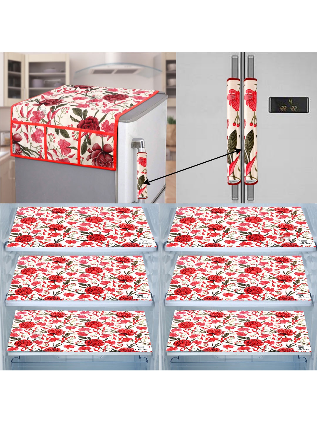 

E-Retailer Set of 9 Exclusive Polyester Refrigerator Appliances Cover, Red