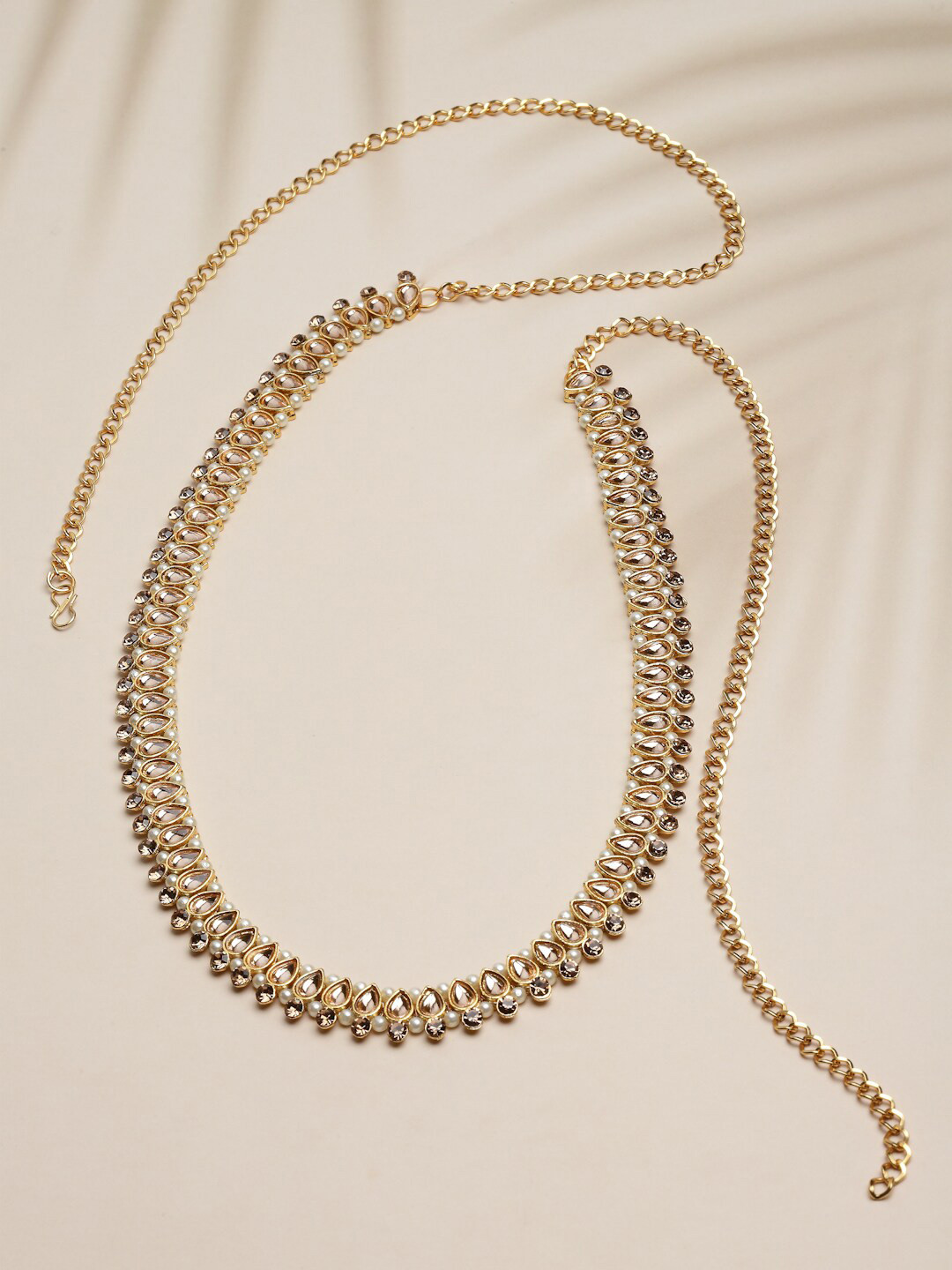 

Sanjog Gold-Toned Kundan Studded & Beaded Traditional Kamarbandh