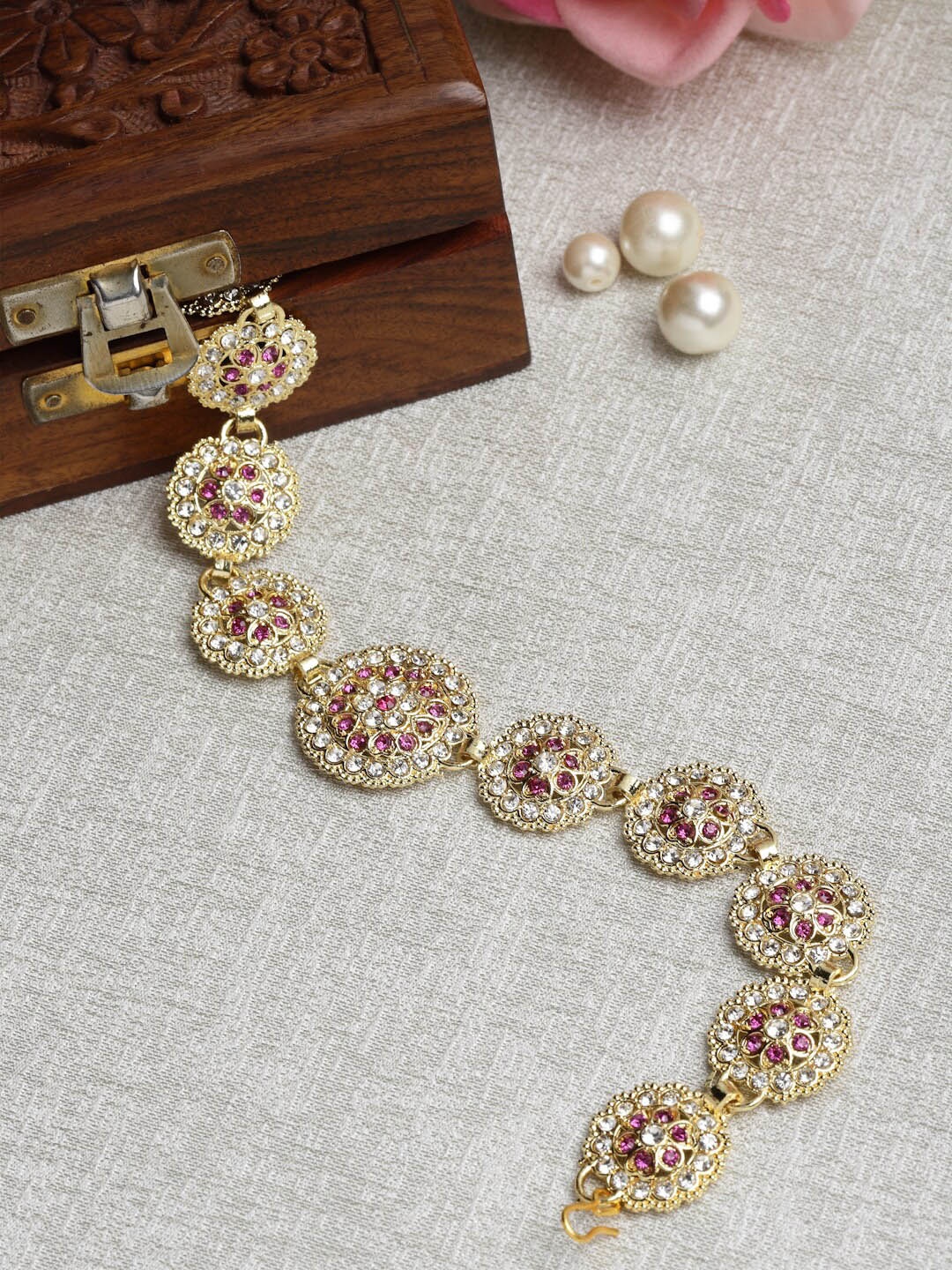 

Sanjog Gold-Plated Kundan-Studded Sheeshphool Matha Patti, White