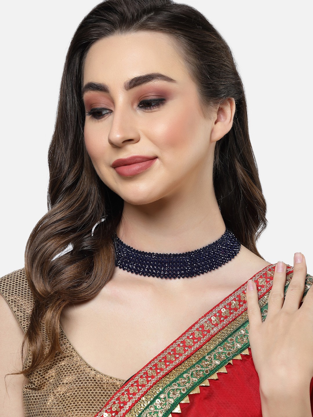 

Sanjog Women Beaded Choker Necklace, Navy blue
