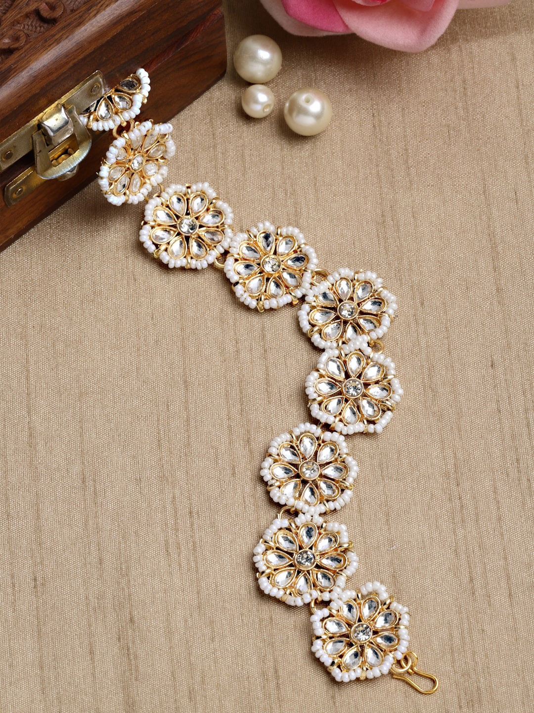 

Sanjog Gold-Plated Kundan Studded & Beaded Sheeshphool