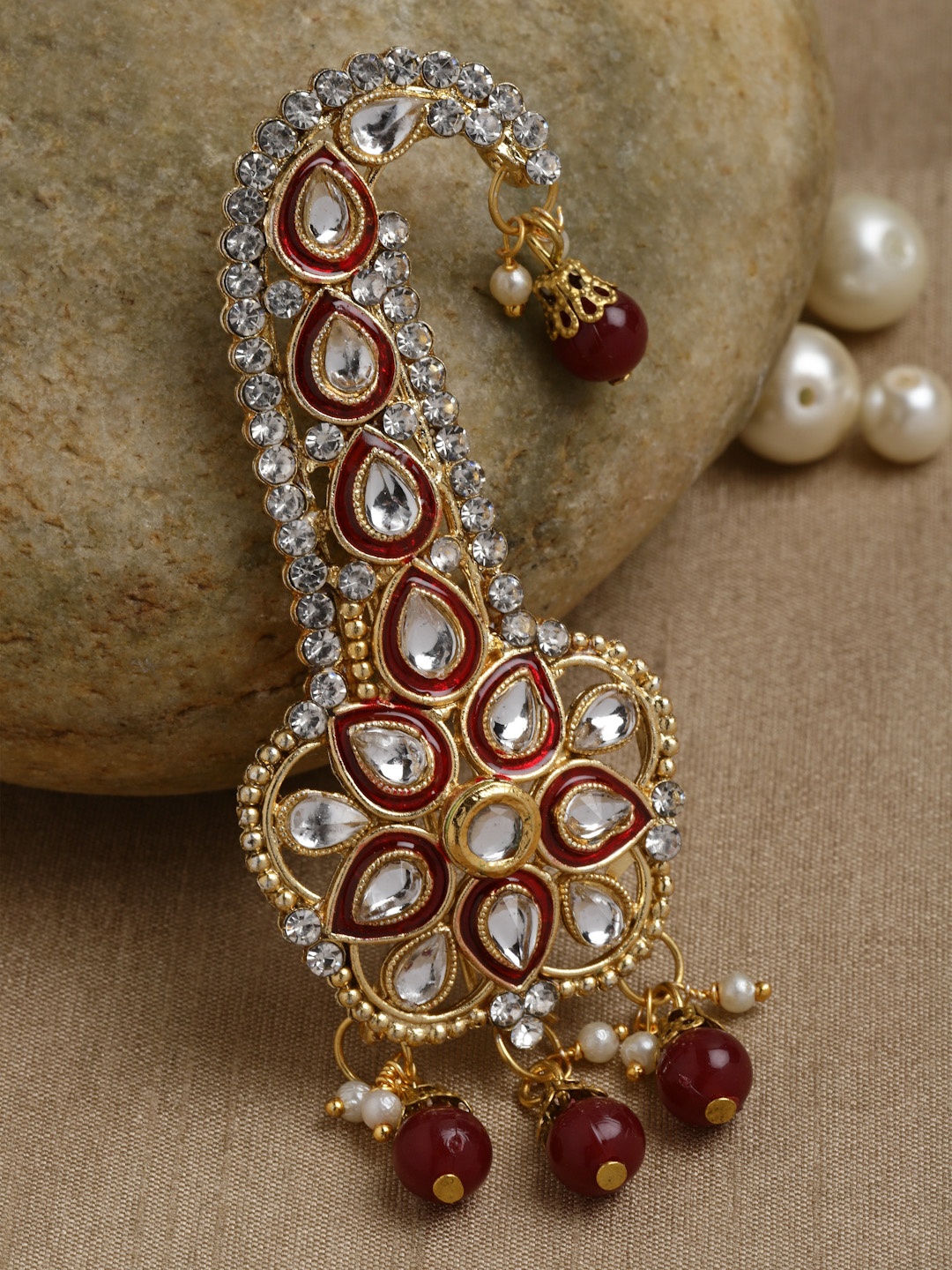 

Sanjog Men Gold-Plated Stones & Beads-Studded Enameled Maharaja Dulha Pagdi Kalangi Brooch
