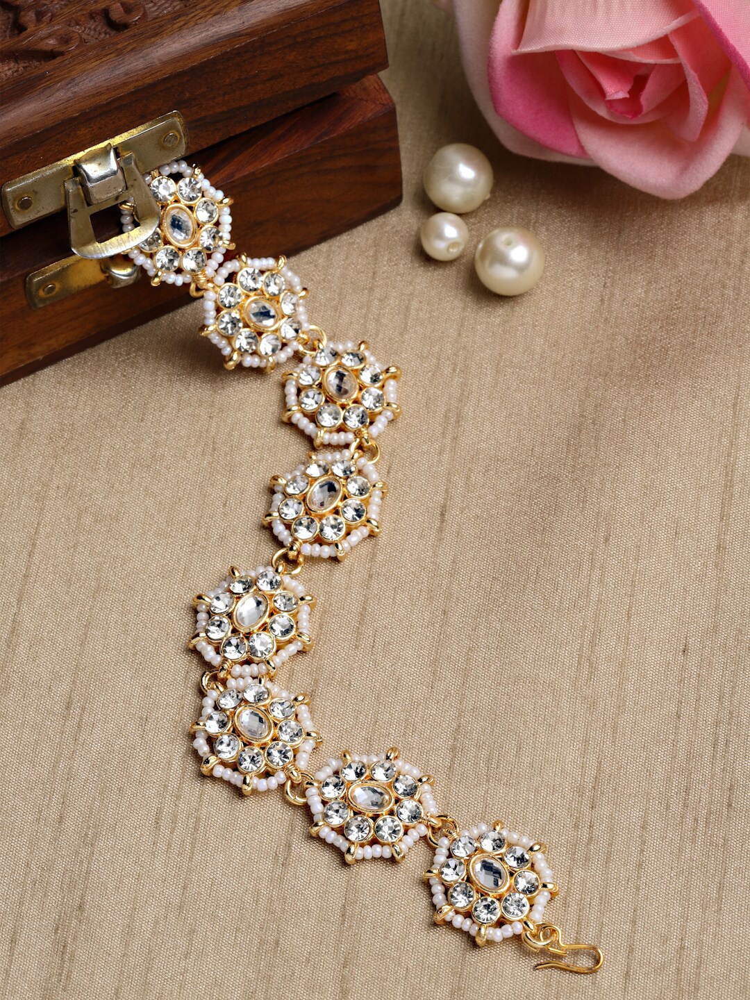

Sanjog Gold-Plated Kundan Studded & Beaded Sheeshphool