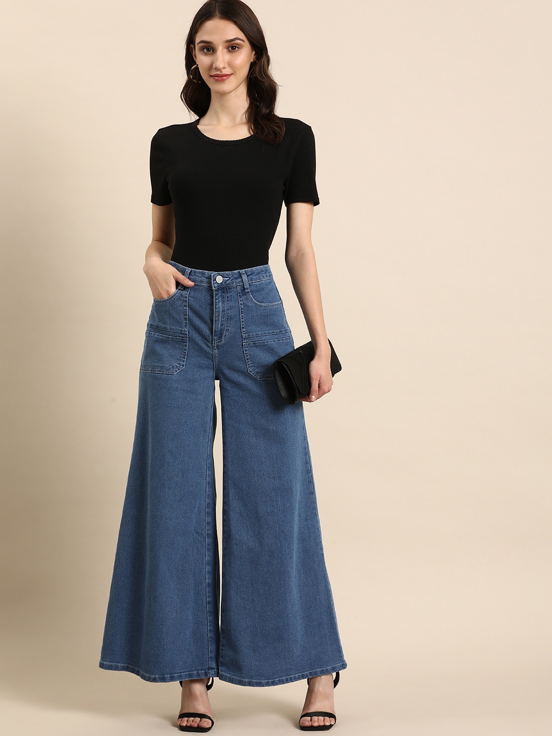 

all about you Women Wide Leg Mid-Rise Stretchable Jeans, Blue