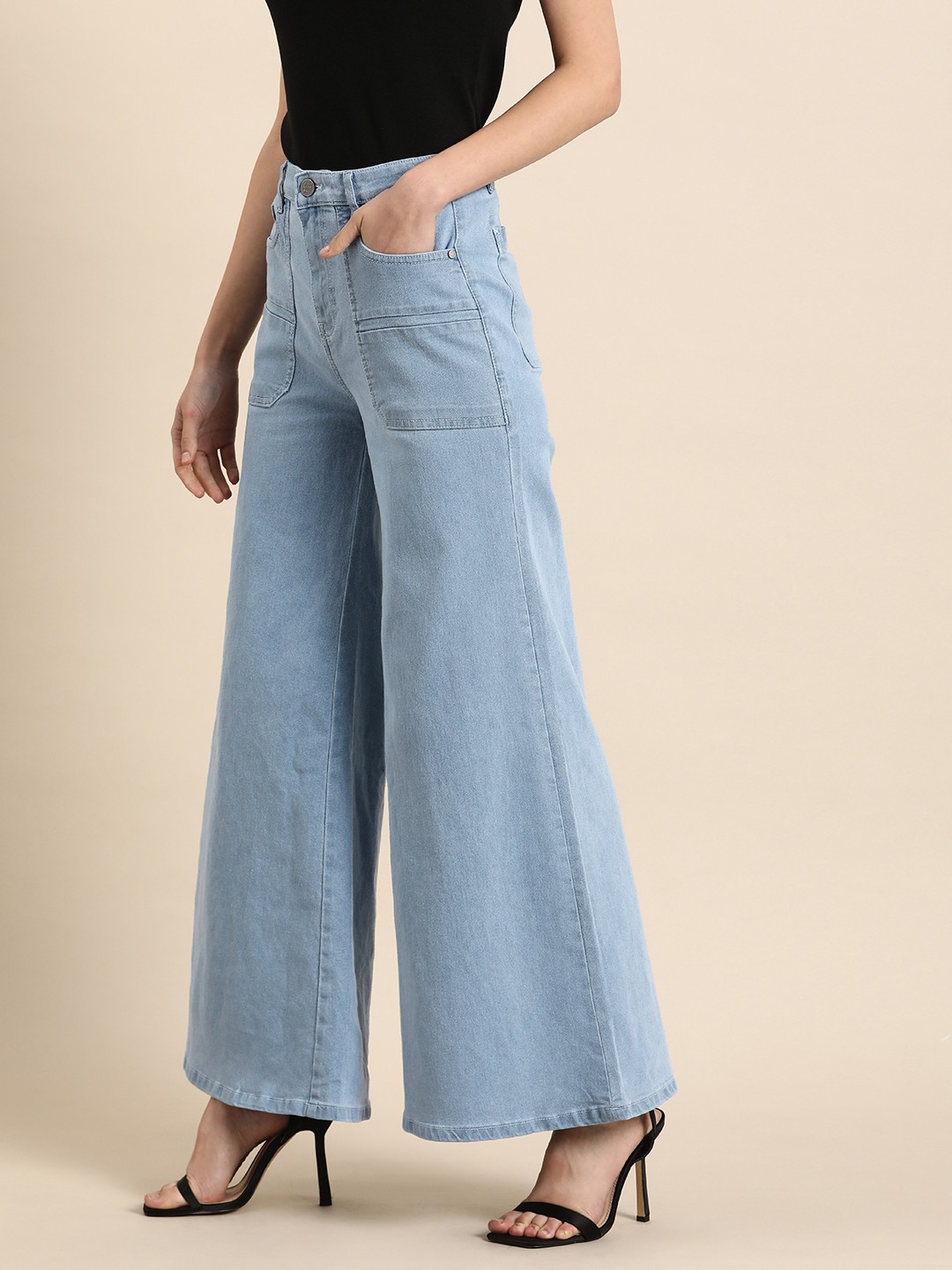 

all about you Women Wide Leg Fit Light Fade Stretchable Jeans, Blue