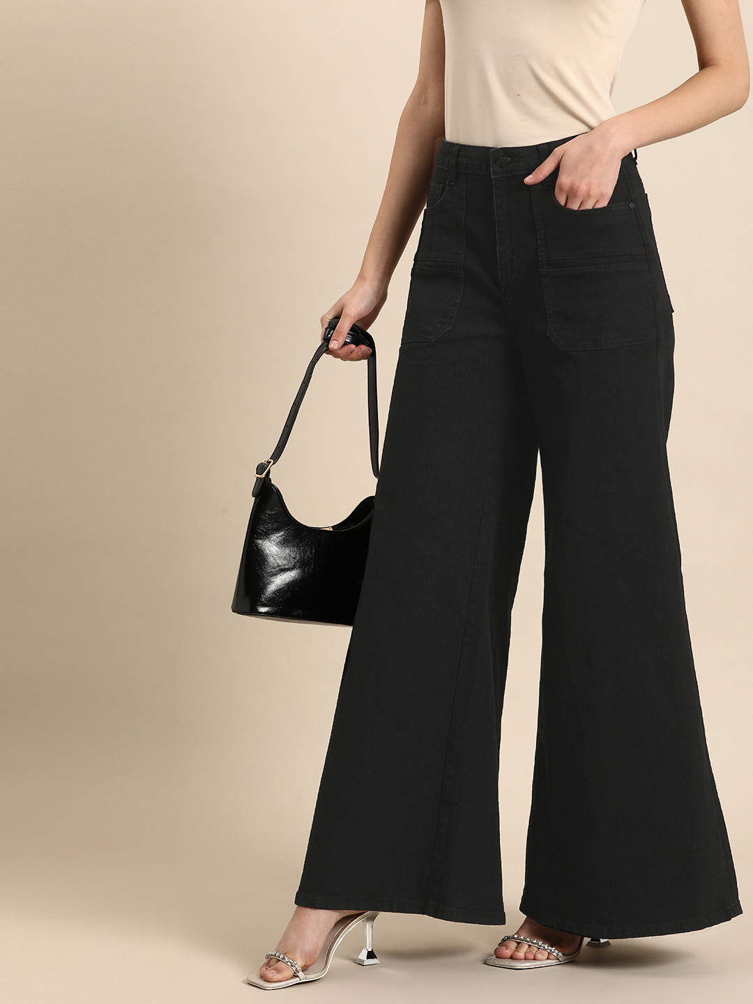 

all about you Women Wide Leg Fit Stretchable Jeans, Black