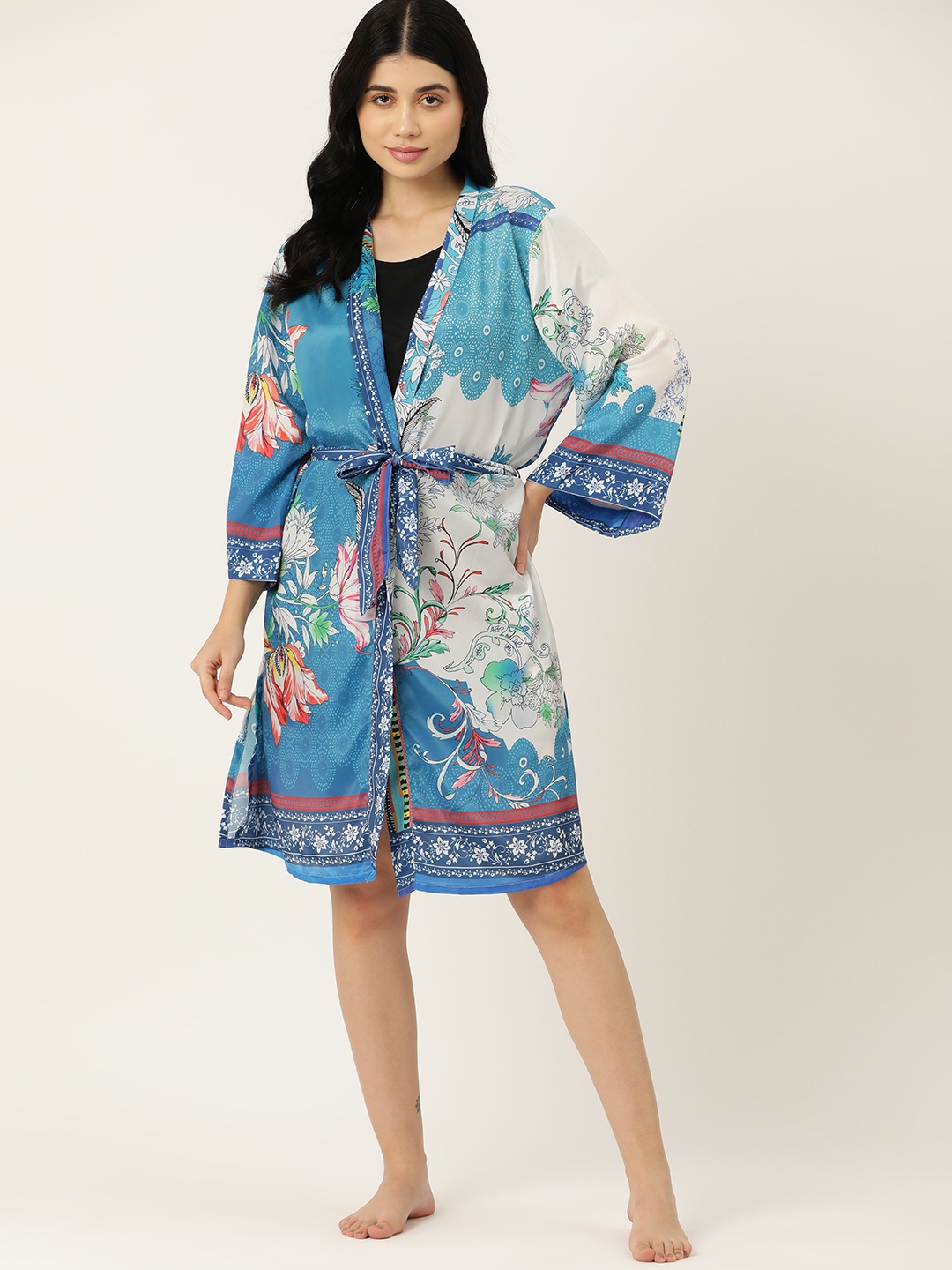 

ETC Women Ethnic Motifs Print Robe with Belt, Blue