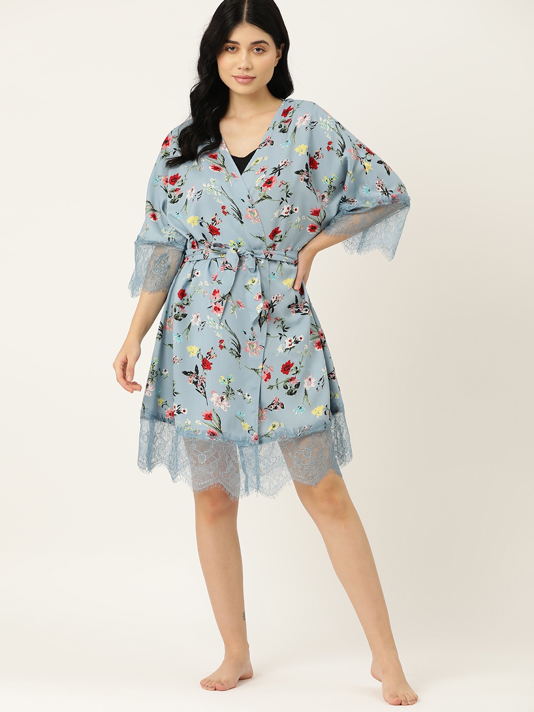 

ETC Women Floral Print Robe with Belt, Blue