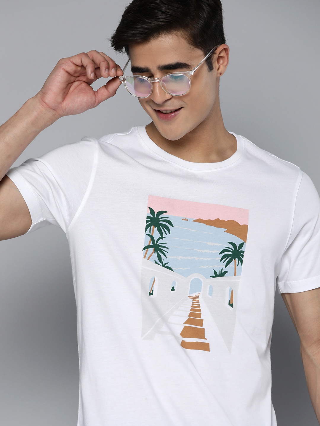 

Mast & Harbour Graphic Printed Pure Cotton T-shirt, White