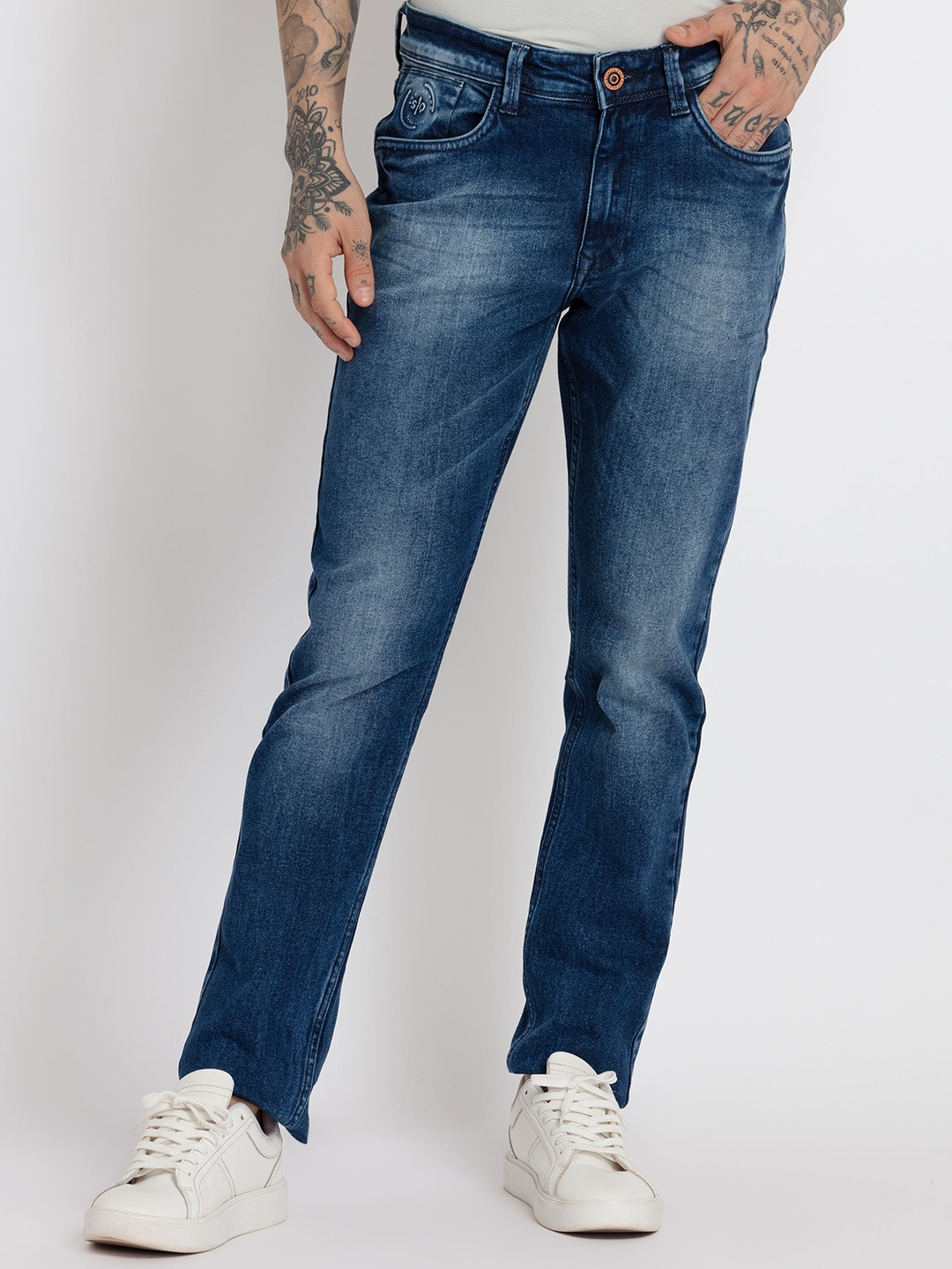 

Status Quo Men Slim Fit Cotton Mildly Distressed Light Fade Jeans, Blue