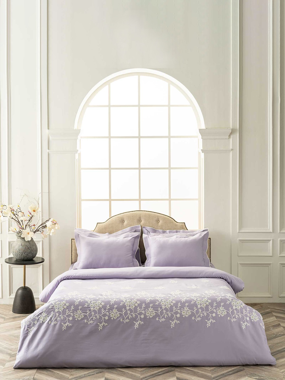 

DDecor Purple Embroidered Cotton Double Duvet Cover Set