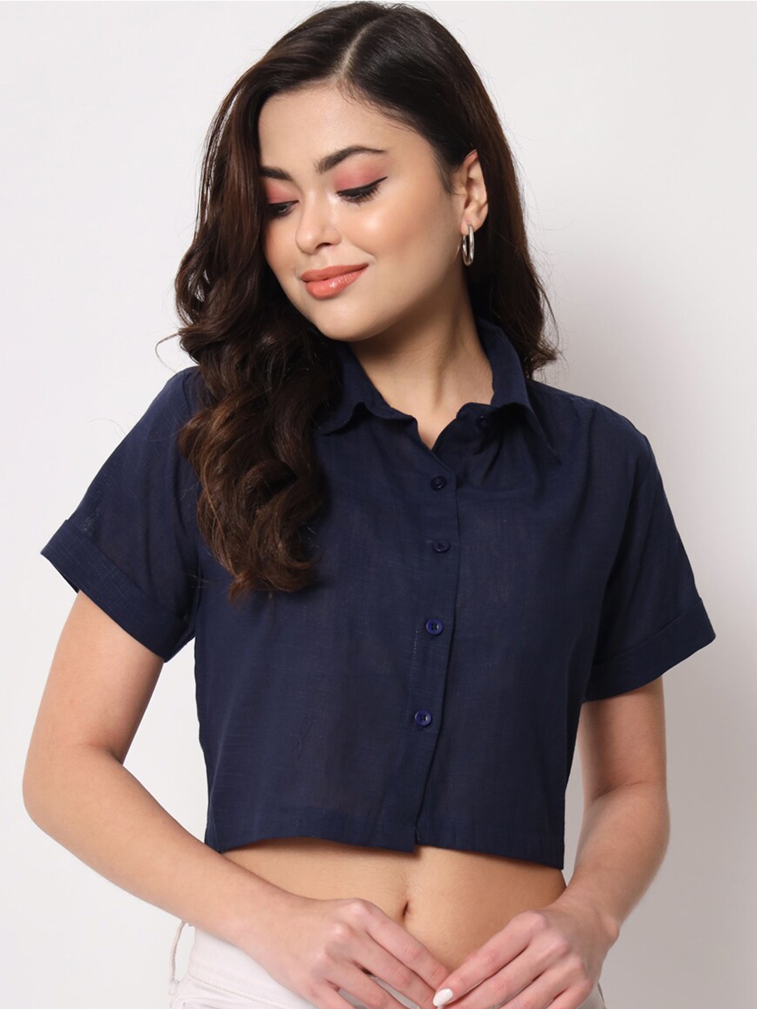 

Trend Arrest Women Contemporary Casual Cotton Shirt, Navy blue