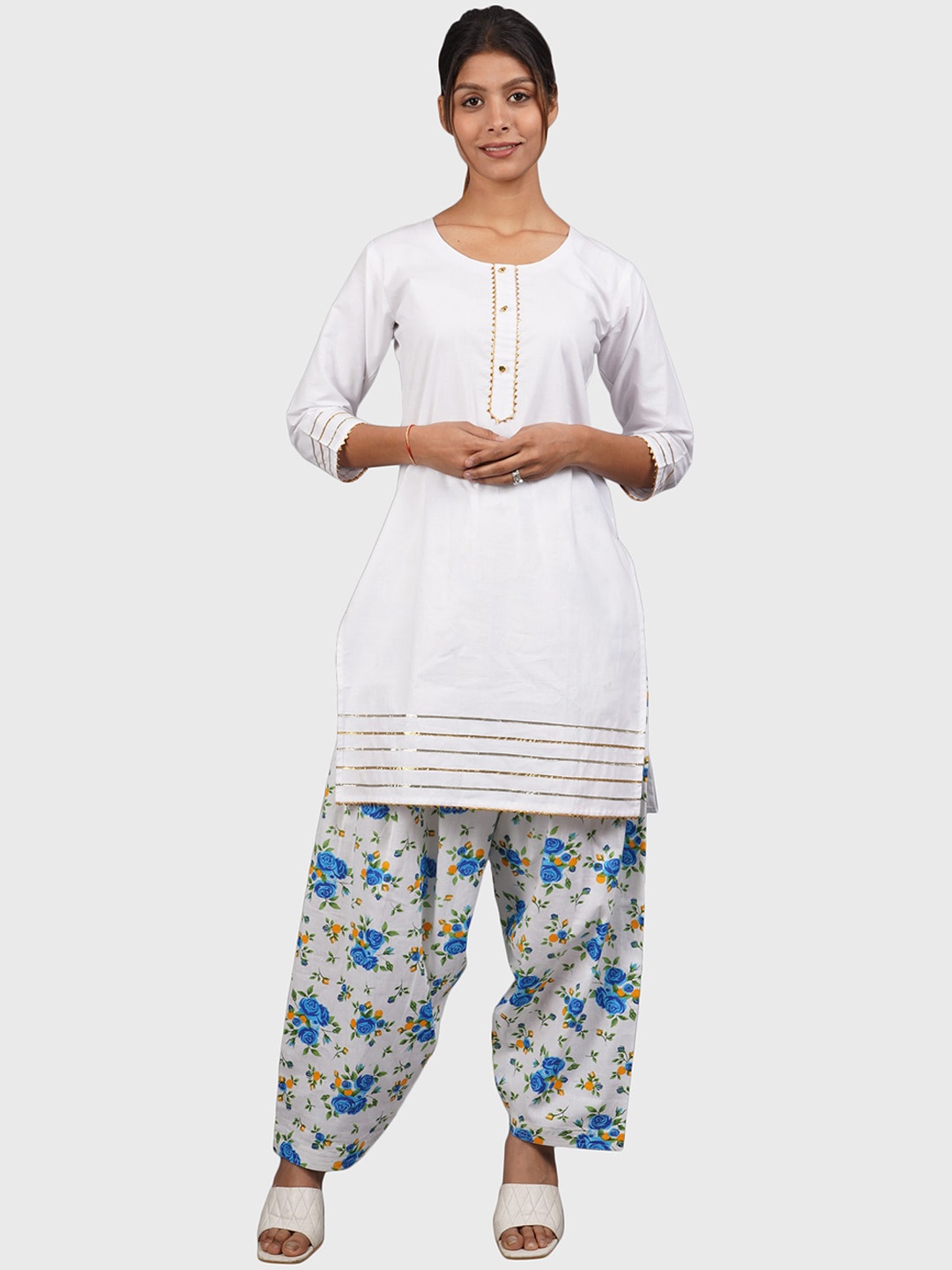 

Trendzmy Women Pure Cotton Kurta with Salwar & Dupatta, White