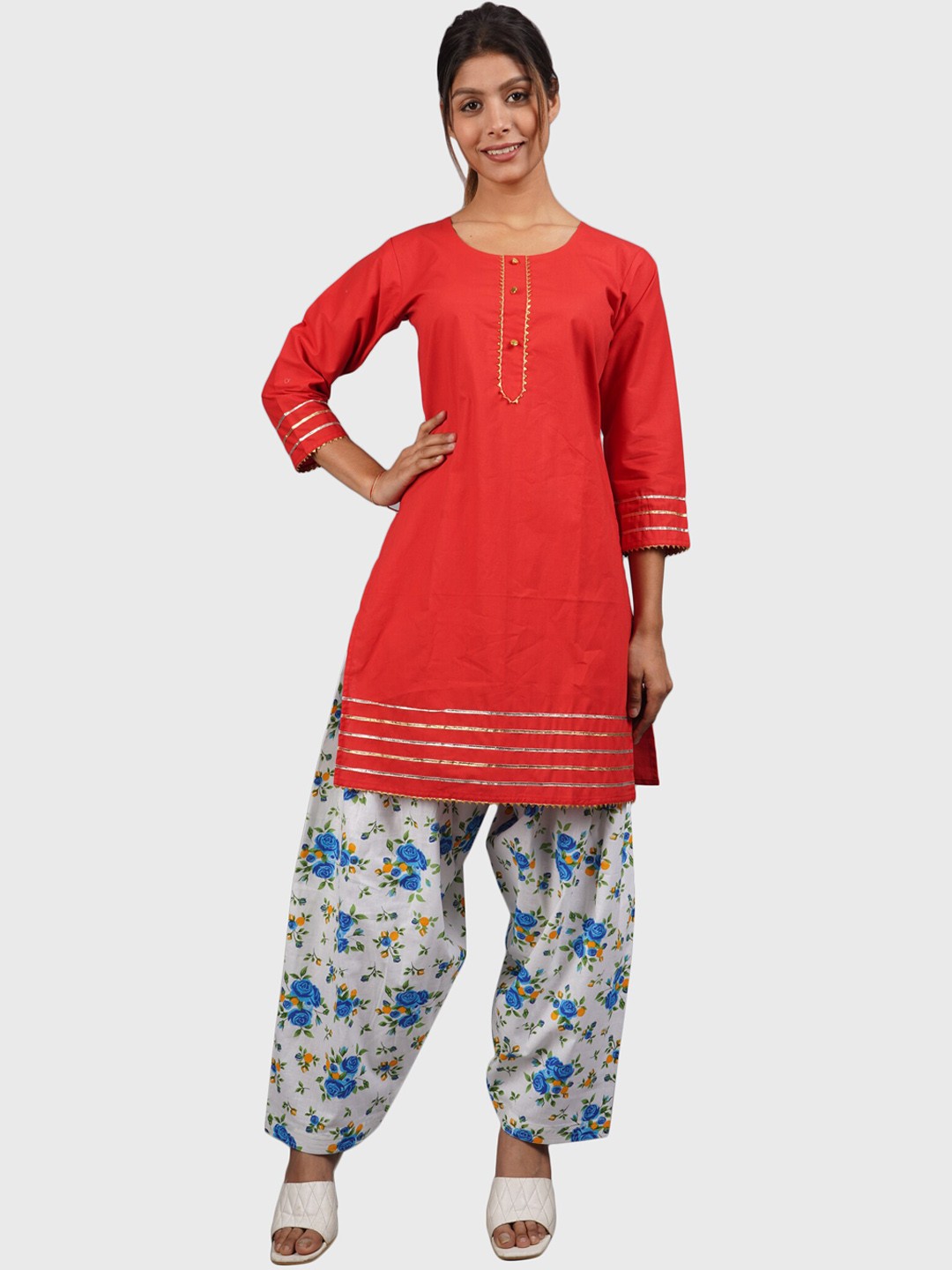 

Trendzmy Women Pure Cotton Kurta with Salwar & Dupatta, Red